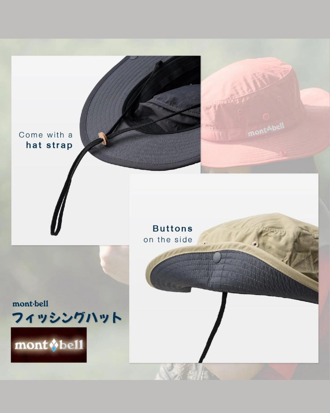 日本代購【 2026新色 日本直送  montbell 快乾 跣水 輕量 戶外帽 附帽繩 ・可扣起帽檐 ・男女兼用 |  Mont-bell Lightweight Quick‑Dry Water‑Repellent Outdoor Fishing Hat with Chin Strap・Snap‑Up Brim 】