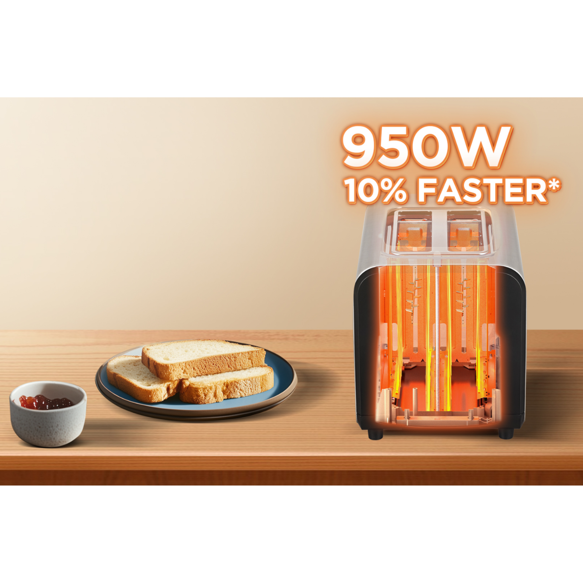 Midea 950W 2-Slice Bread Toaster(Black) MTO9502SBMK