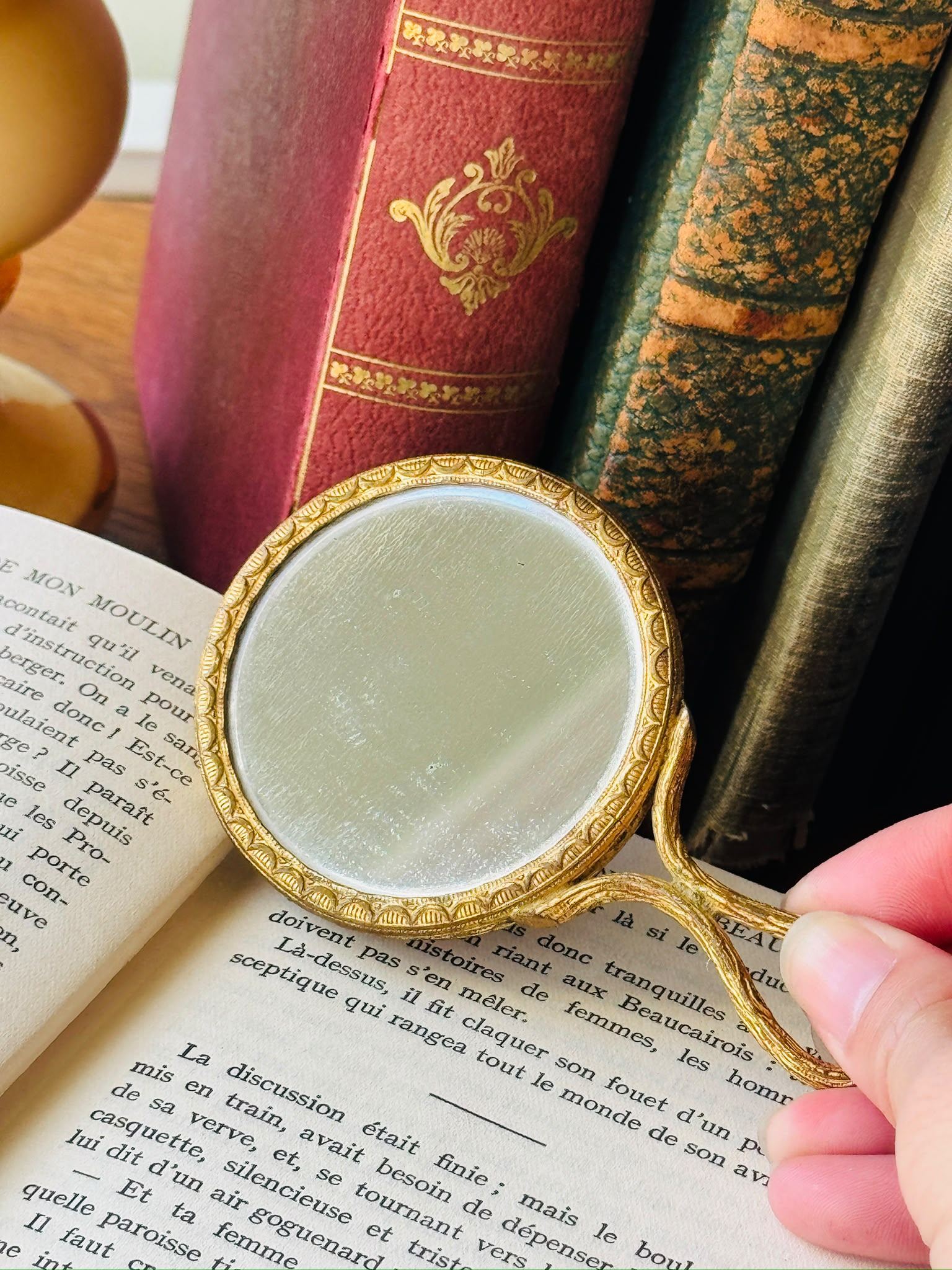 Vintage C.a. 1950s Double-Sided Elegant Pocket Mirror with Handle (NZ132)