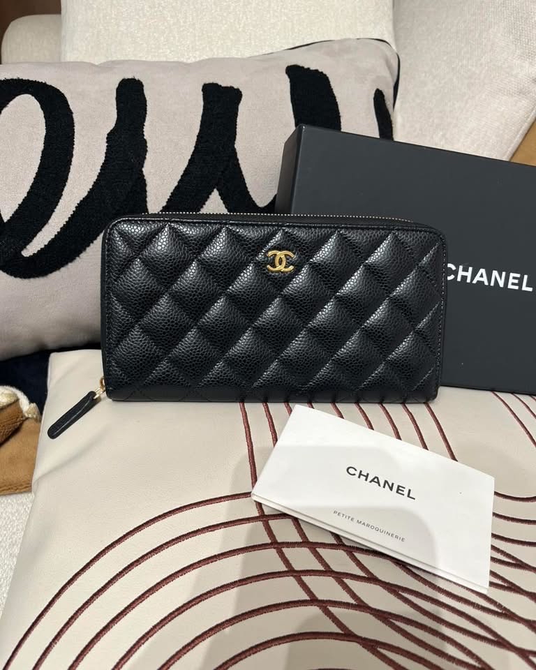 Chanel Zip Long wallet 黑色荔枝牛皮金扣 拉鍊長銀包 100%Authentic,98%new ✅chip✅防塵袋✅box