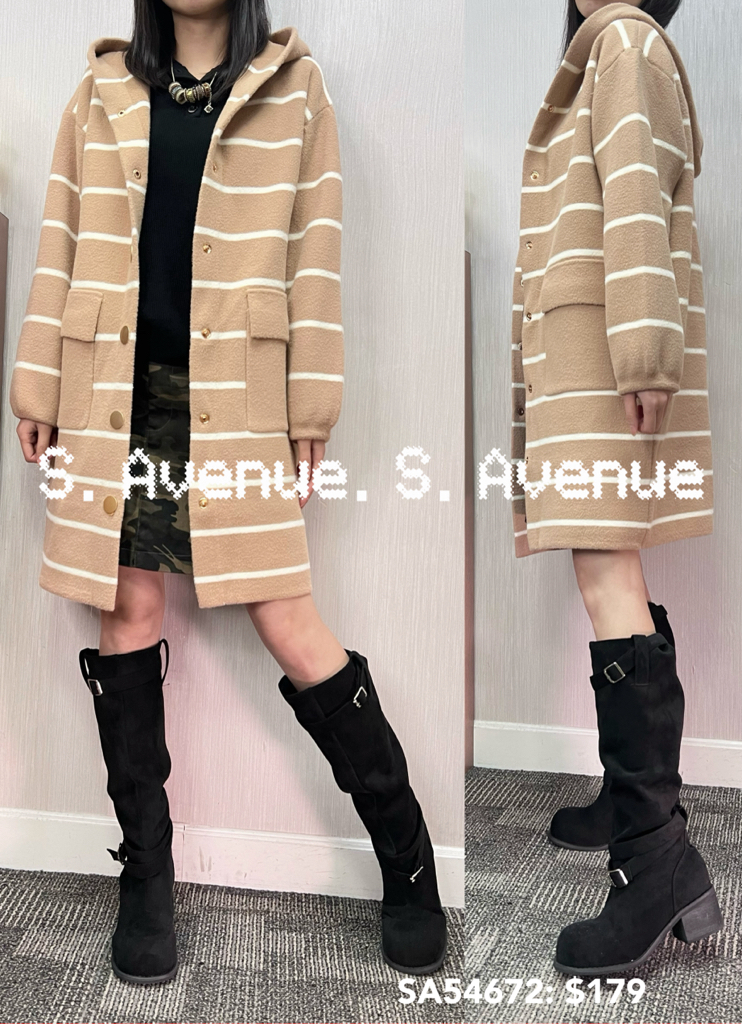 SA54672: 長袖有帽間條長身褸