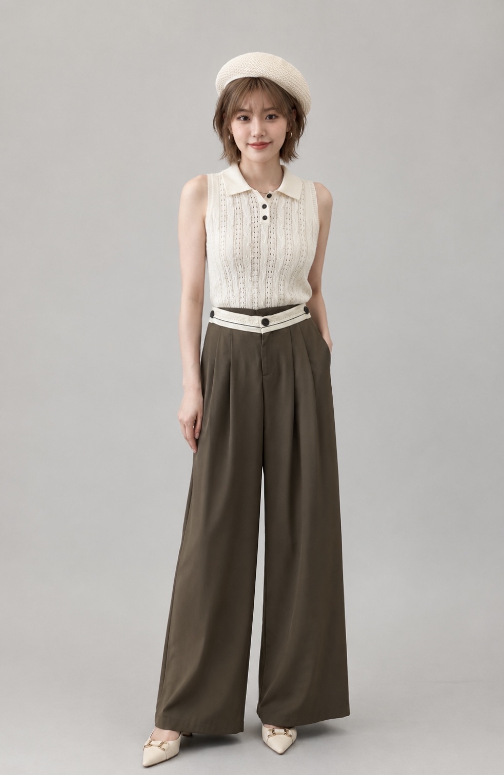 30887 Avery Pointelle Knit Polo Top
