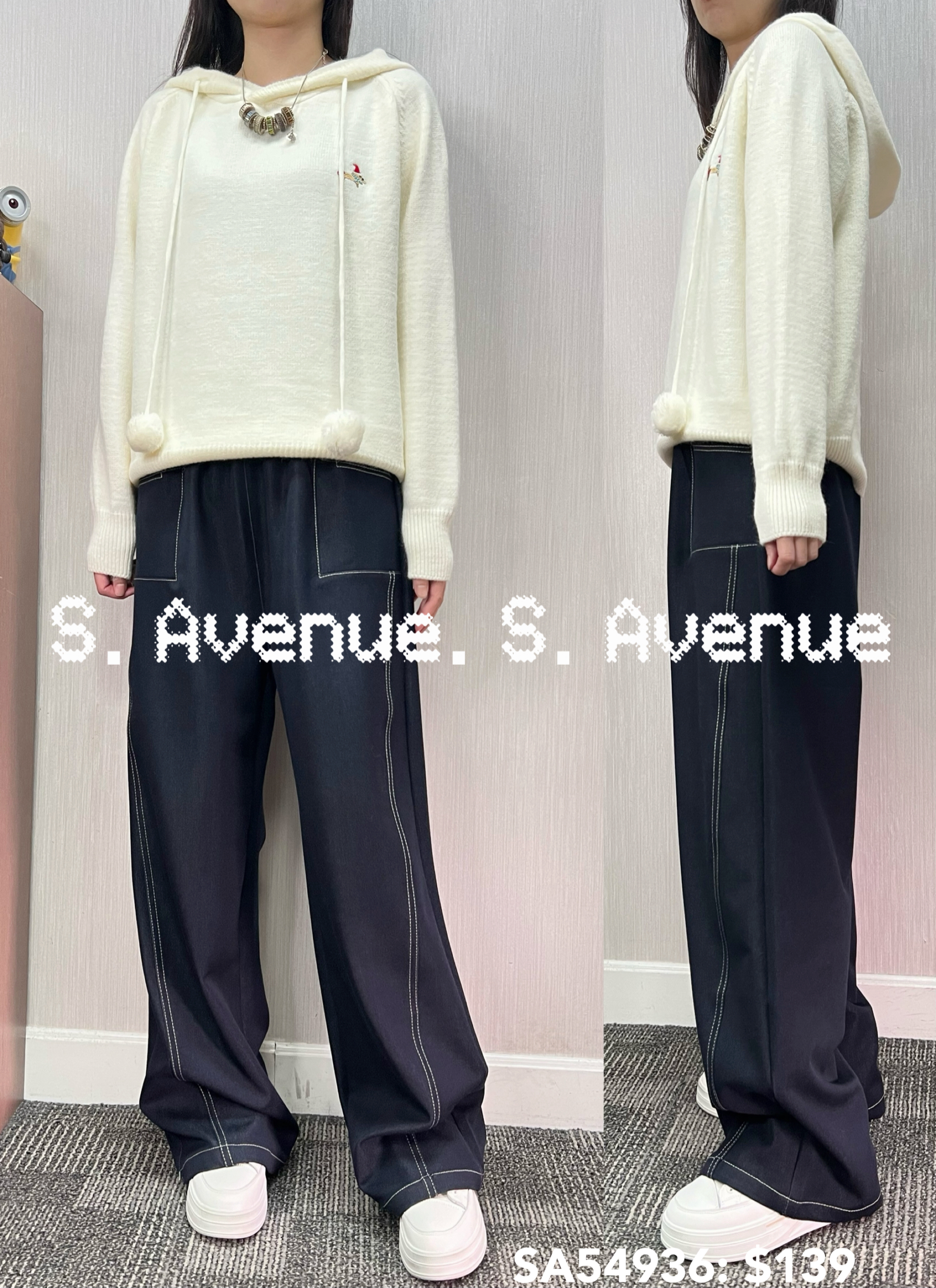 SA54936: 長袖有帽繡圖案冷top