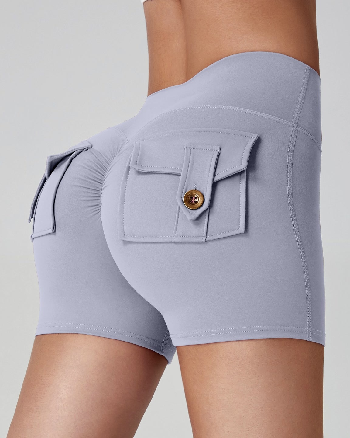 裸感蜜桃臀工裝口袋瑜伽短褲