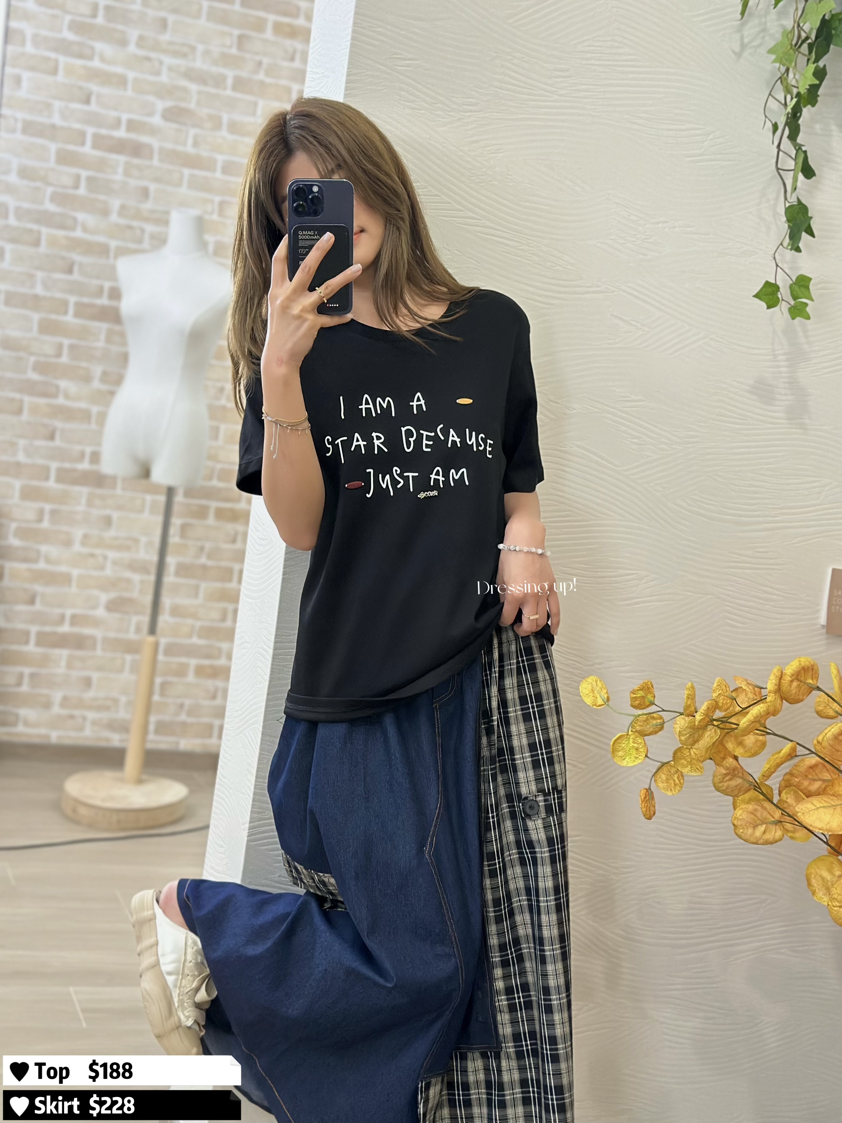 復古皮扣｜印字棉質上衣