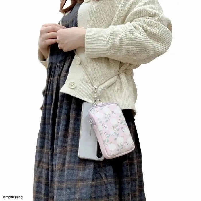 現貨🌸日本直送 | 貓福珊迪mofusand日版斜揹袋連手機掛繩夾片（粉）
