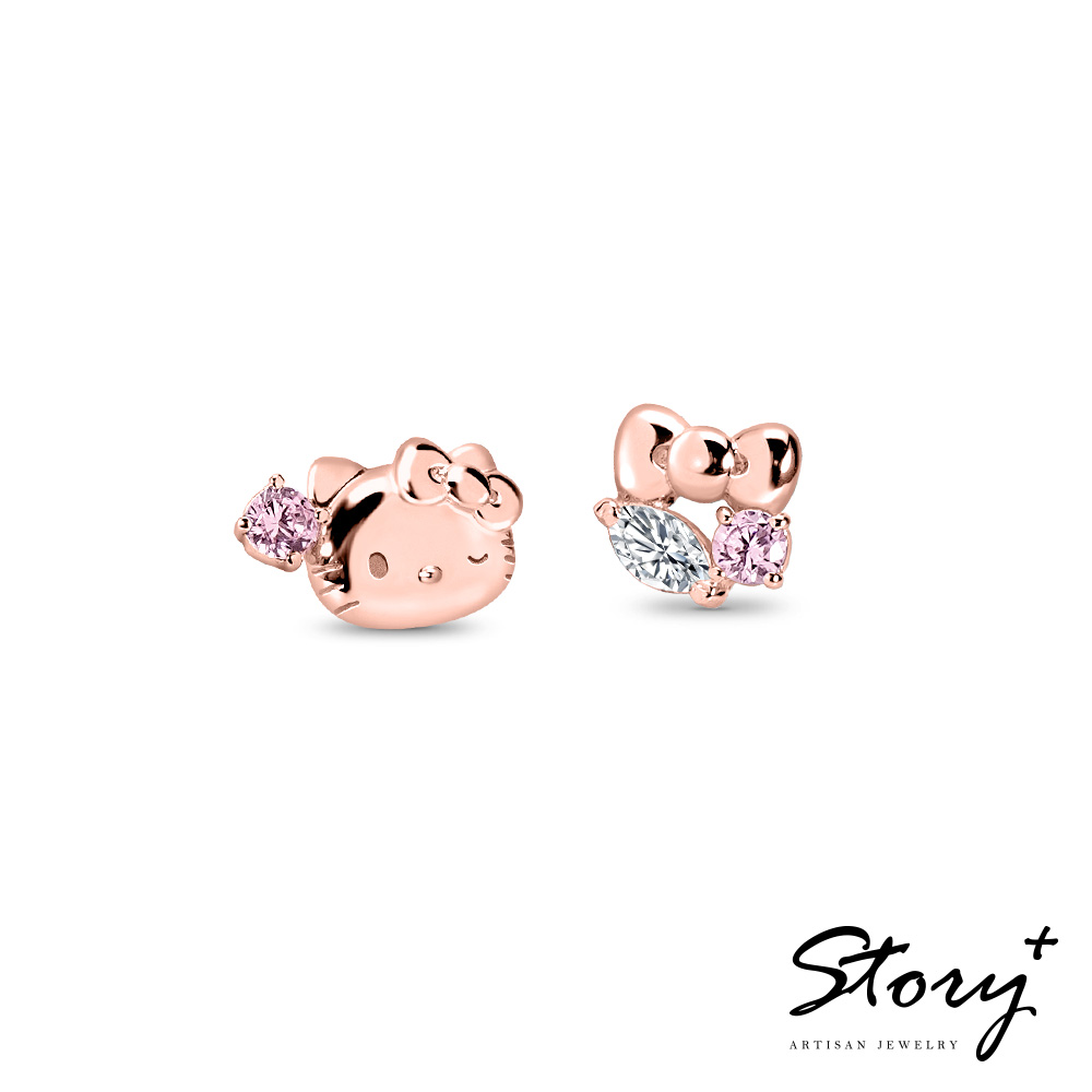 📦訂購 台灣限定 三麗鷗SanrioＸSTORY故事銀飾 Hello Kitty 學院Mix系列 玫瑰金晶鑽純銀耳環