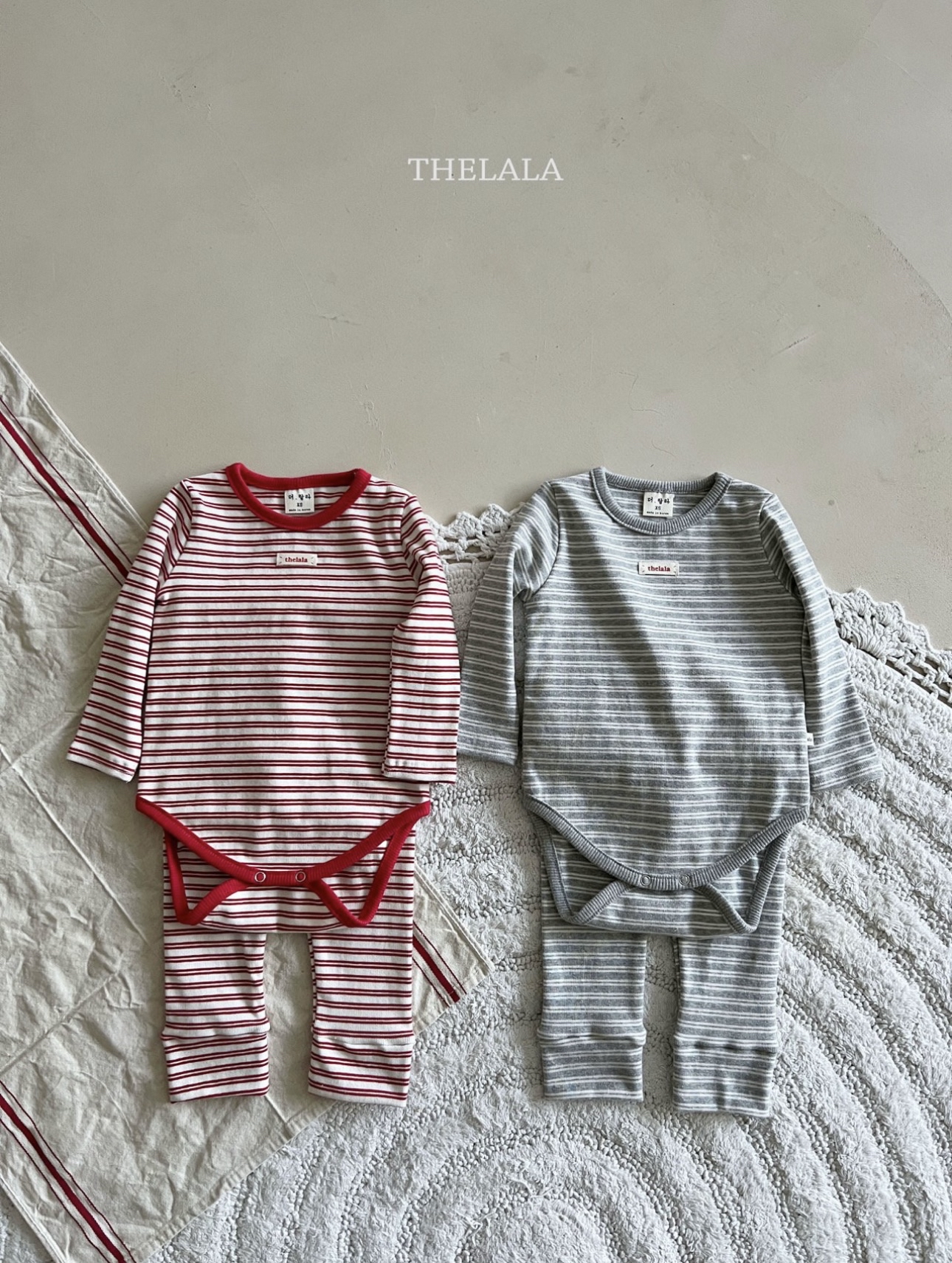 🌸預訂 韓國直送🌸🇰🇷THELALA兩色標籤條紋長袖包屁衣