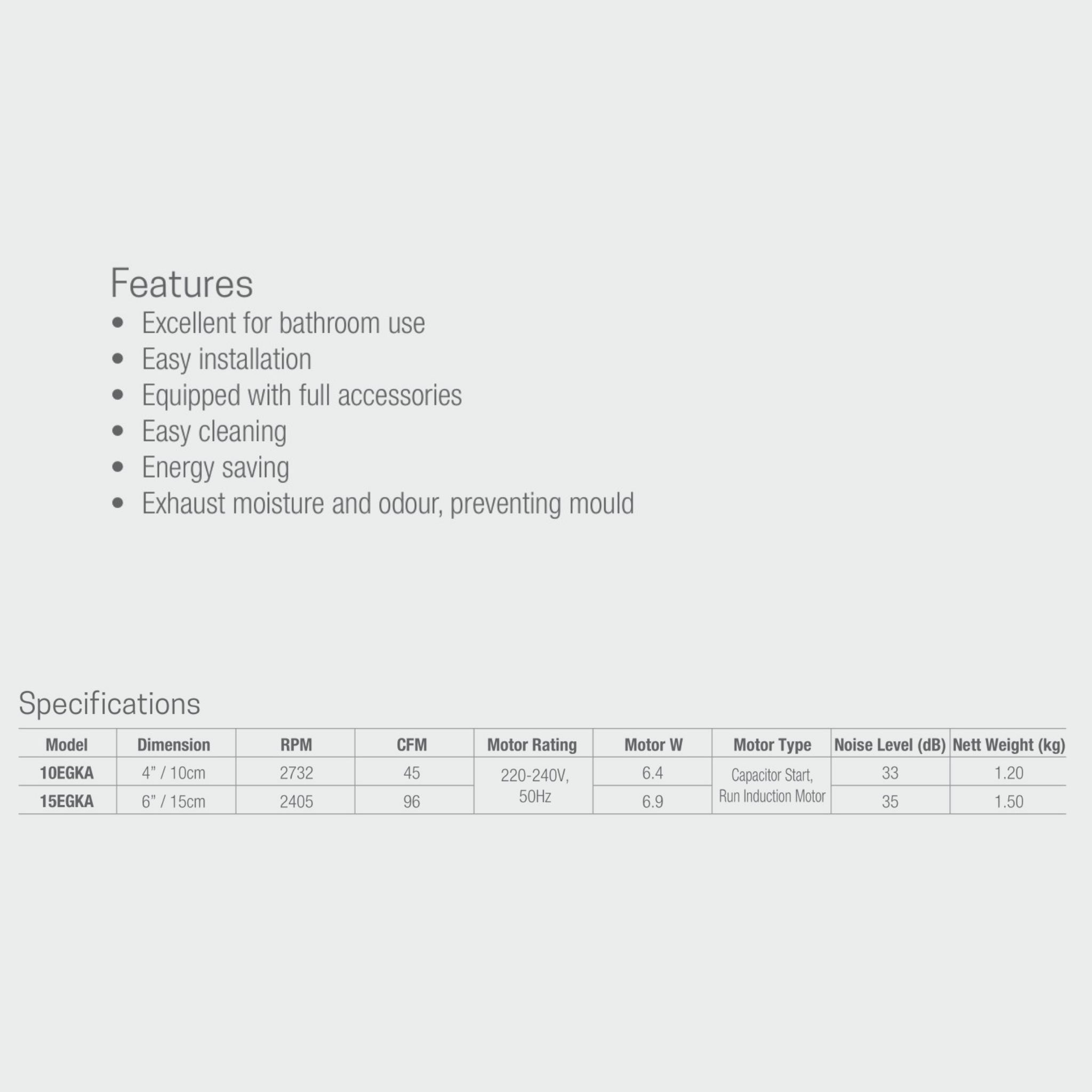 KDK 6" Bathroom Wall Ventilating Fan (15EGKA)