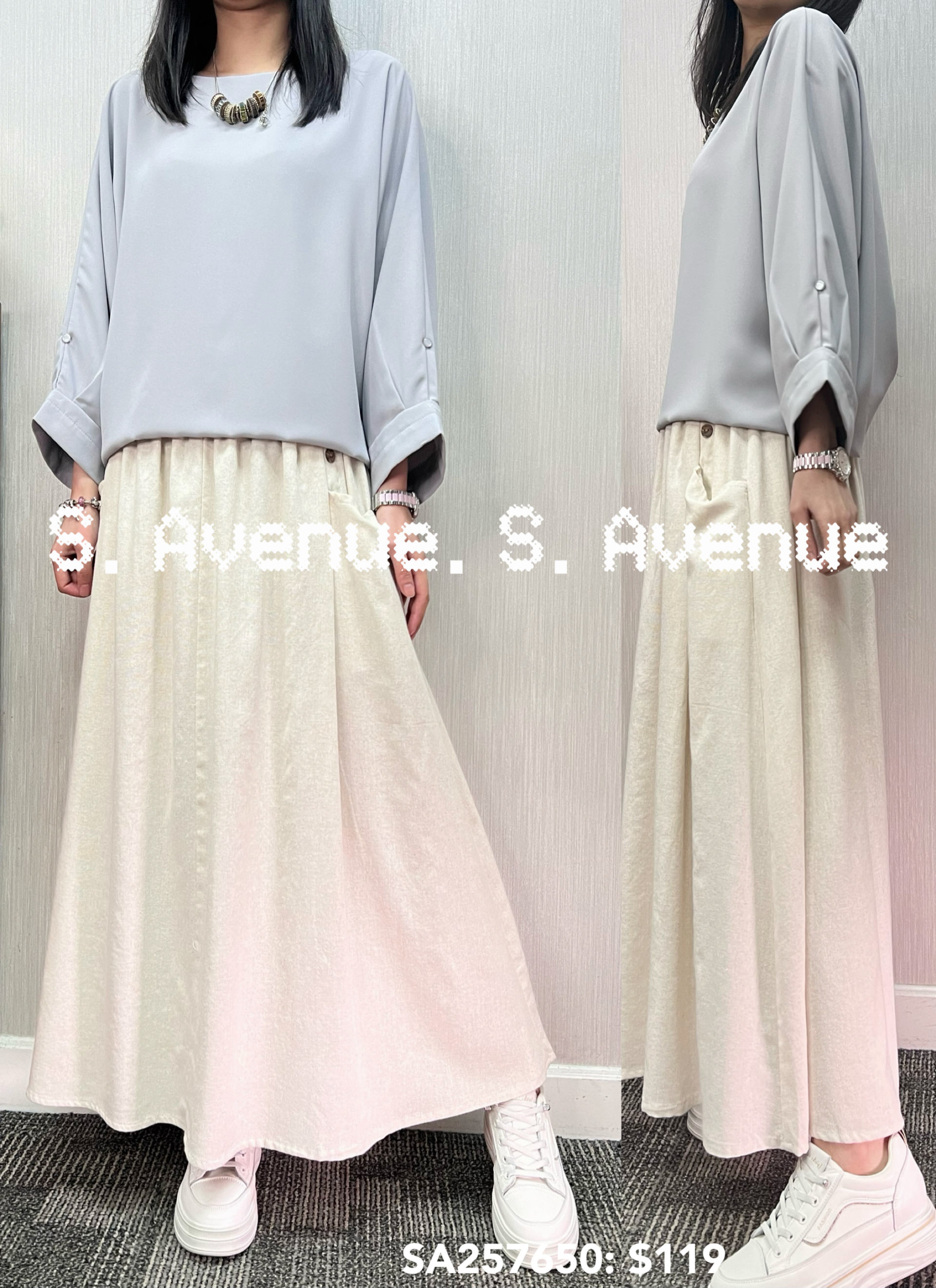 SA257650: 中袖淨色雪紡top