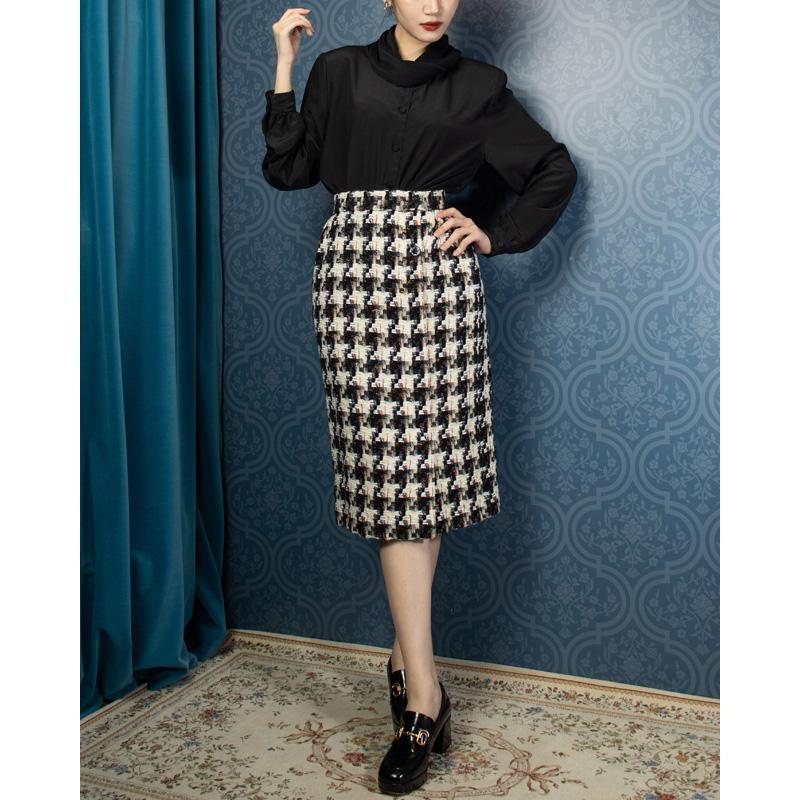 Vintage Made in England Waldman Houndstooth Pattern Woolly Skirt - Waist 27" (MU023)