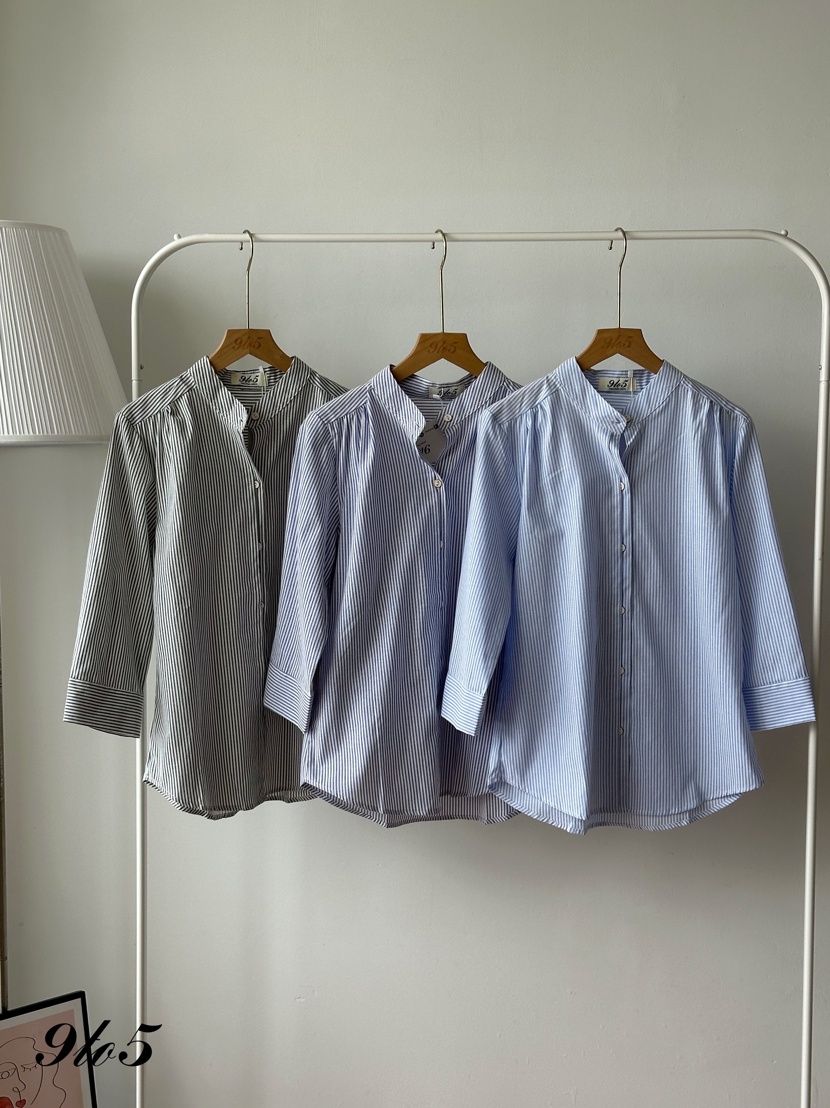T4420 Stand Collar Half Sleeve Stripe Shirt - 3 Colors 