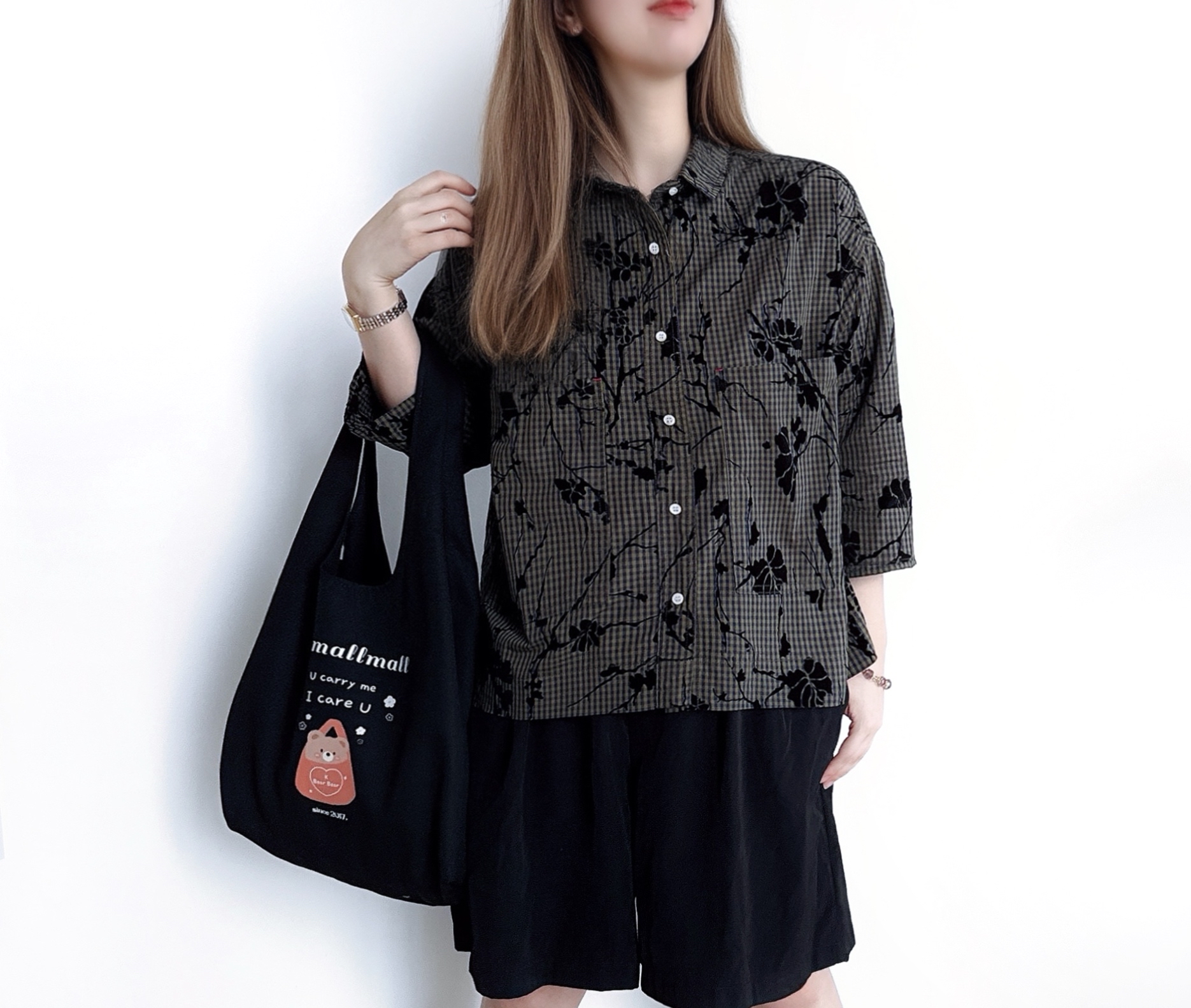 日系格紋暗花Top