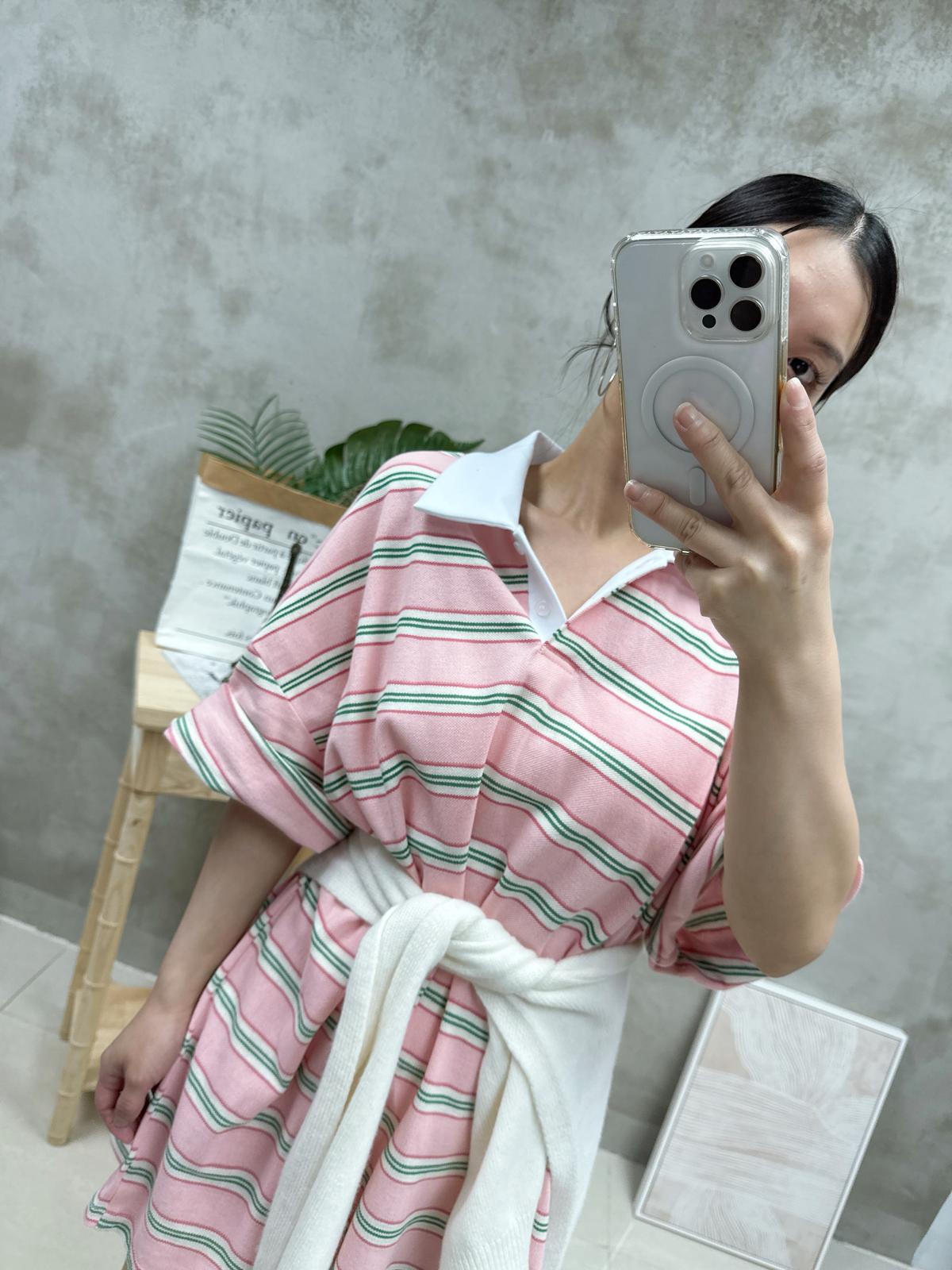 G10 拼色Polo領橫間top