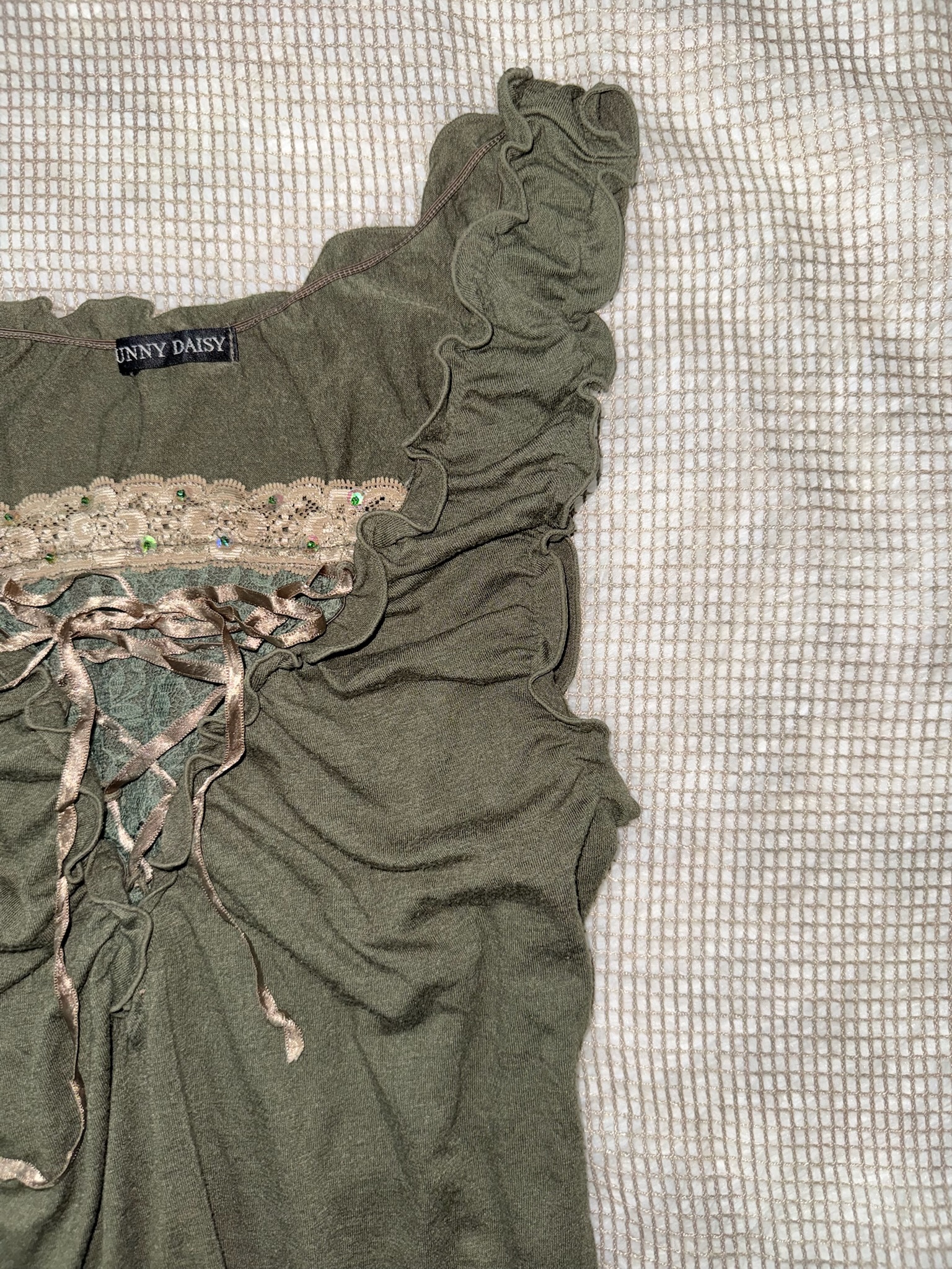 Khaki Green Lace Trim fairy Style Cami