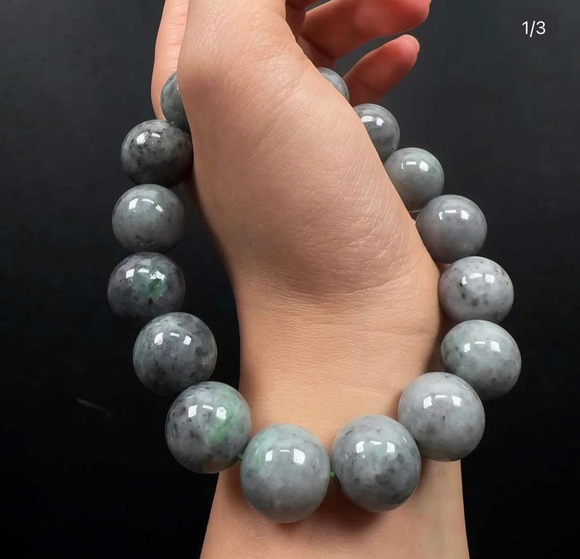 13.2mm 烏雞花青翡翠手串