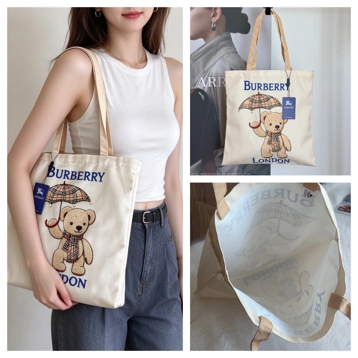 1014 BURBERRY 海外 VIP 禮贈 小熊雨傘帆布包 11月中