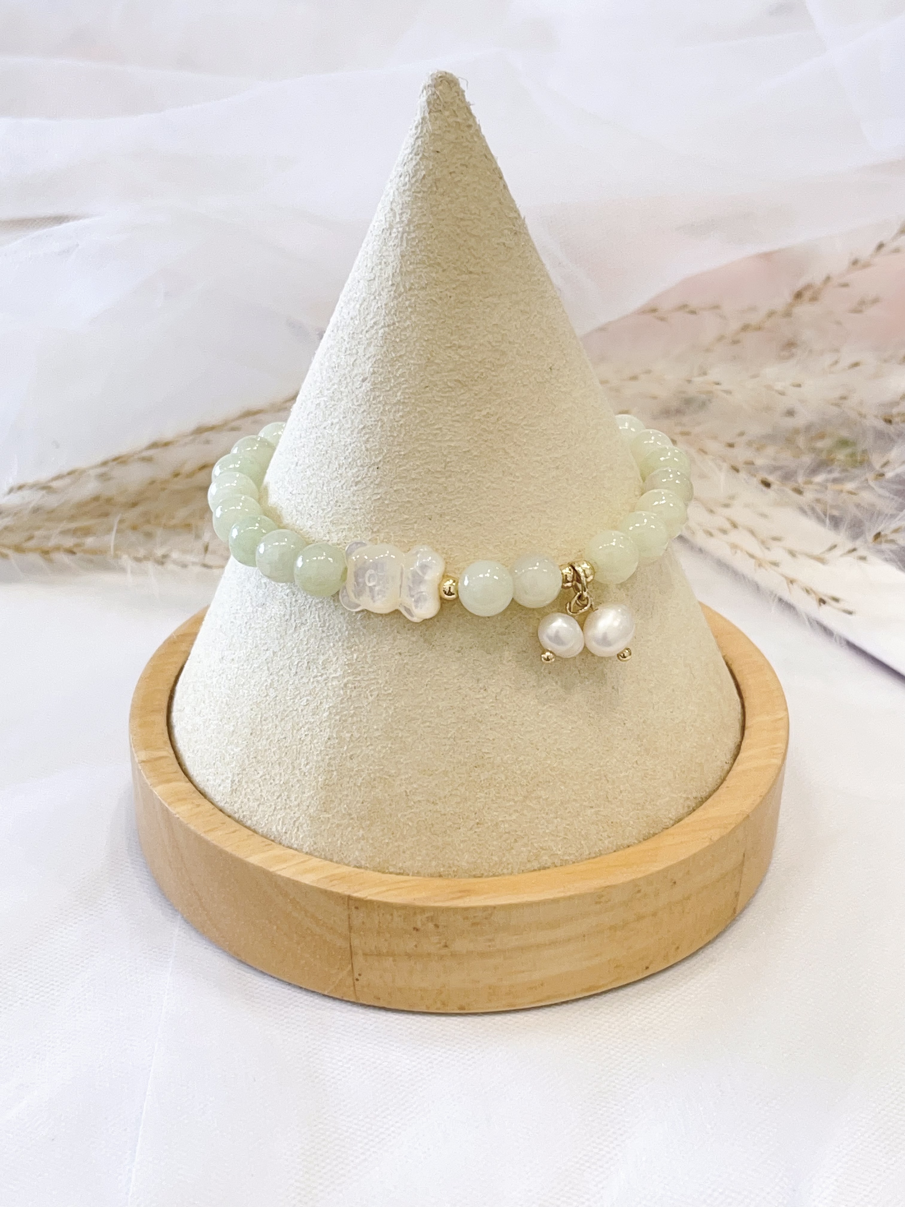 💚 奶盖葡萄石 × 淡水珍珠 Prehnite & Freshwater Pearl | 6mm