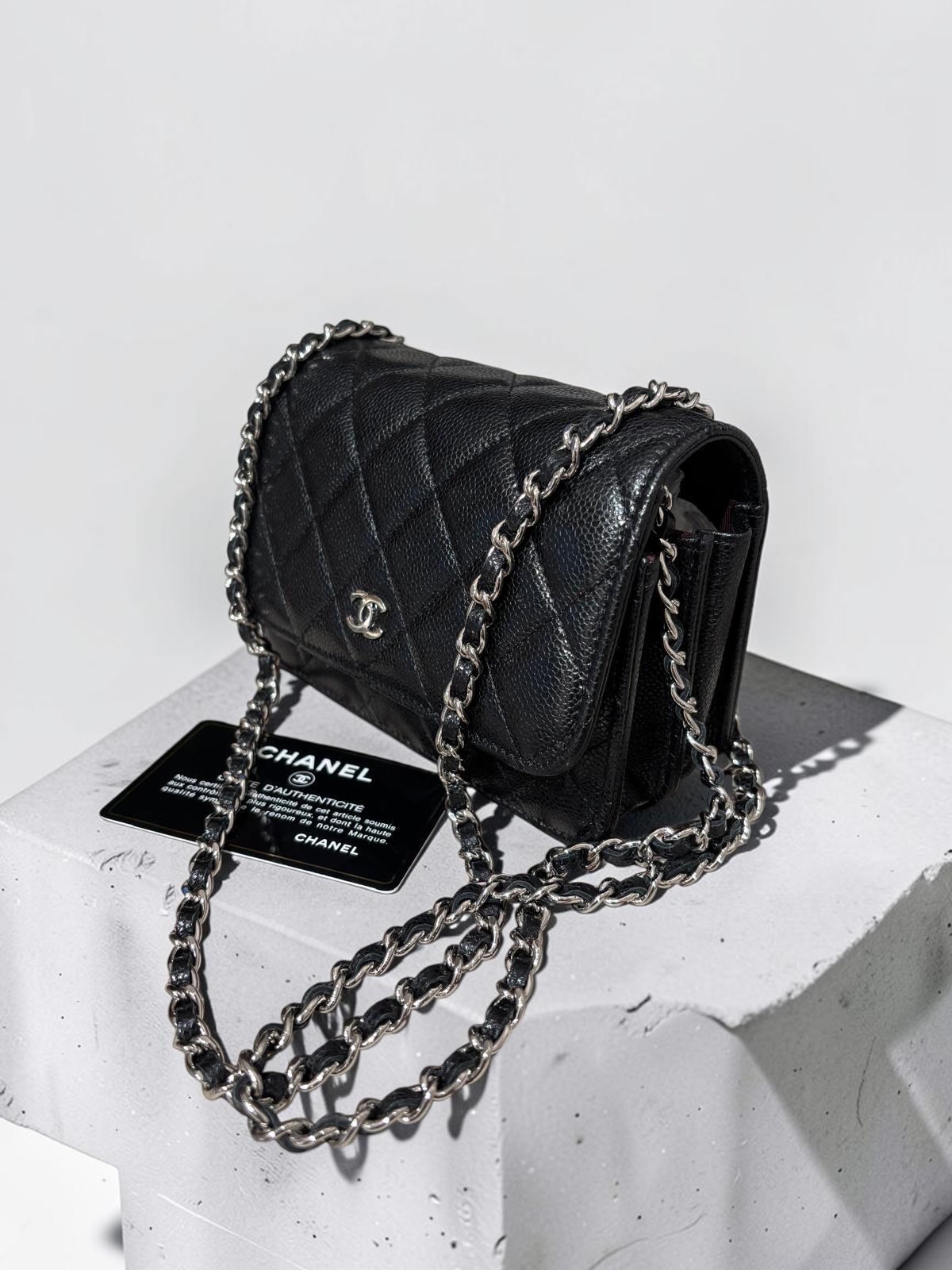 Chanel wallet on chain mini woc 黑色荔枝牛皮 100%Authentic ,95%new ✅card ✅Box