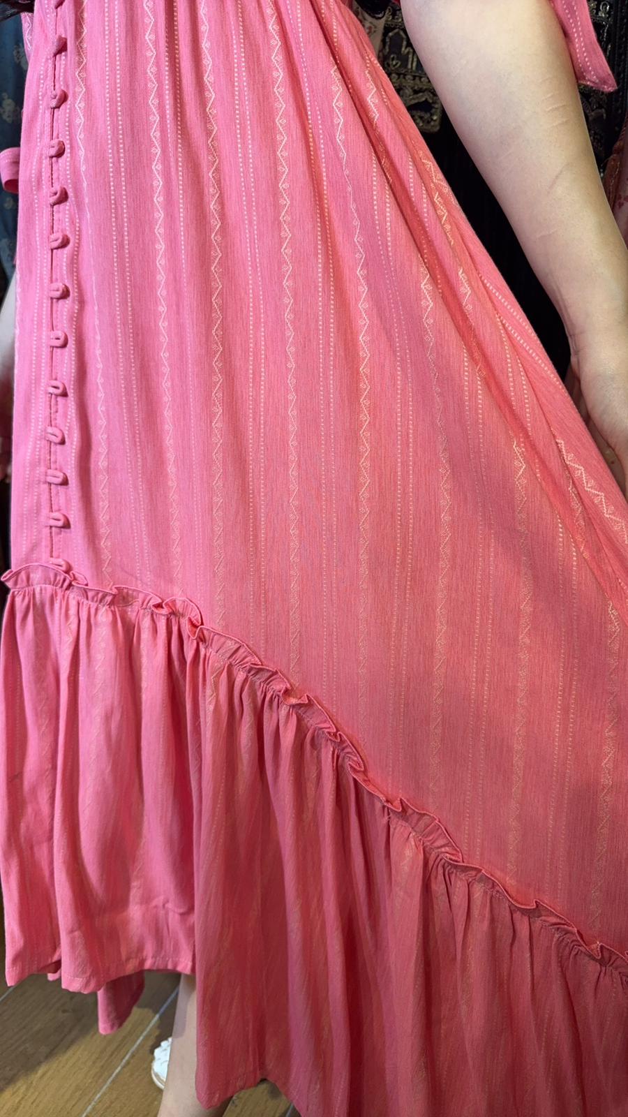 Pink V-neck Double Ribbon Short Sleeve OP (42-49") #1388