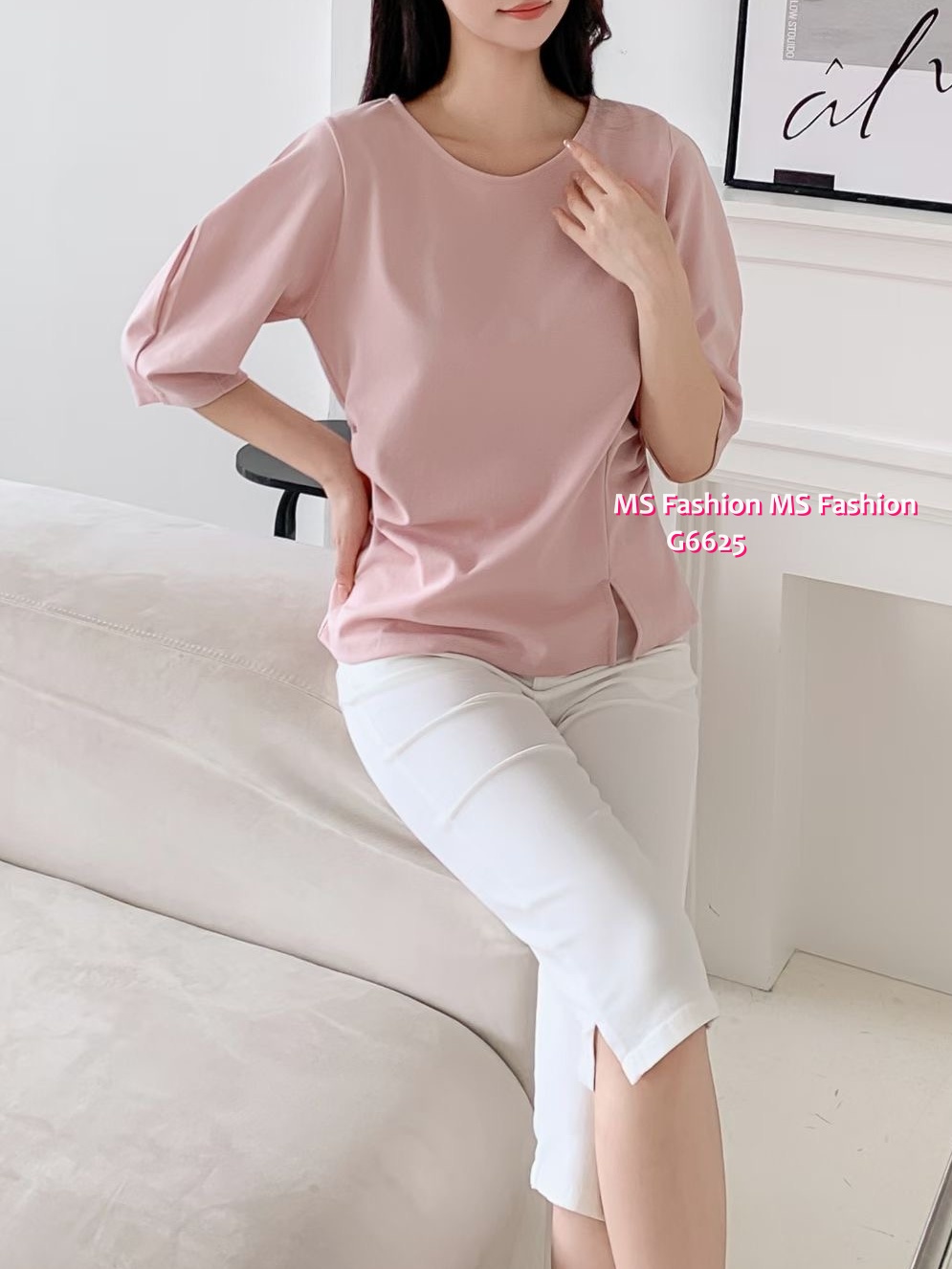 G6625 立體袖特色cutting top