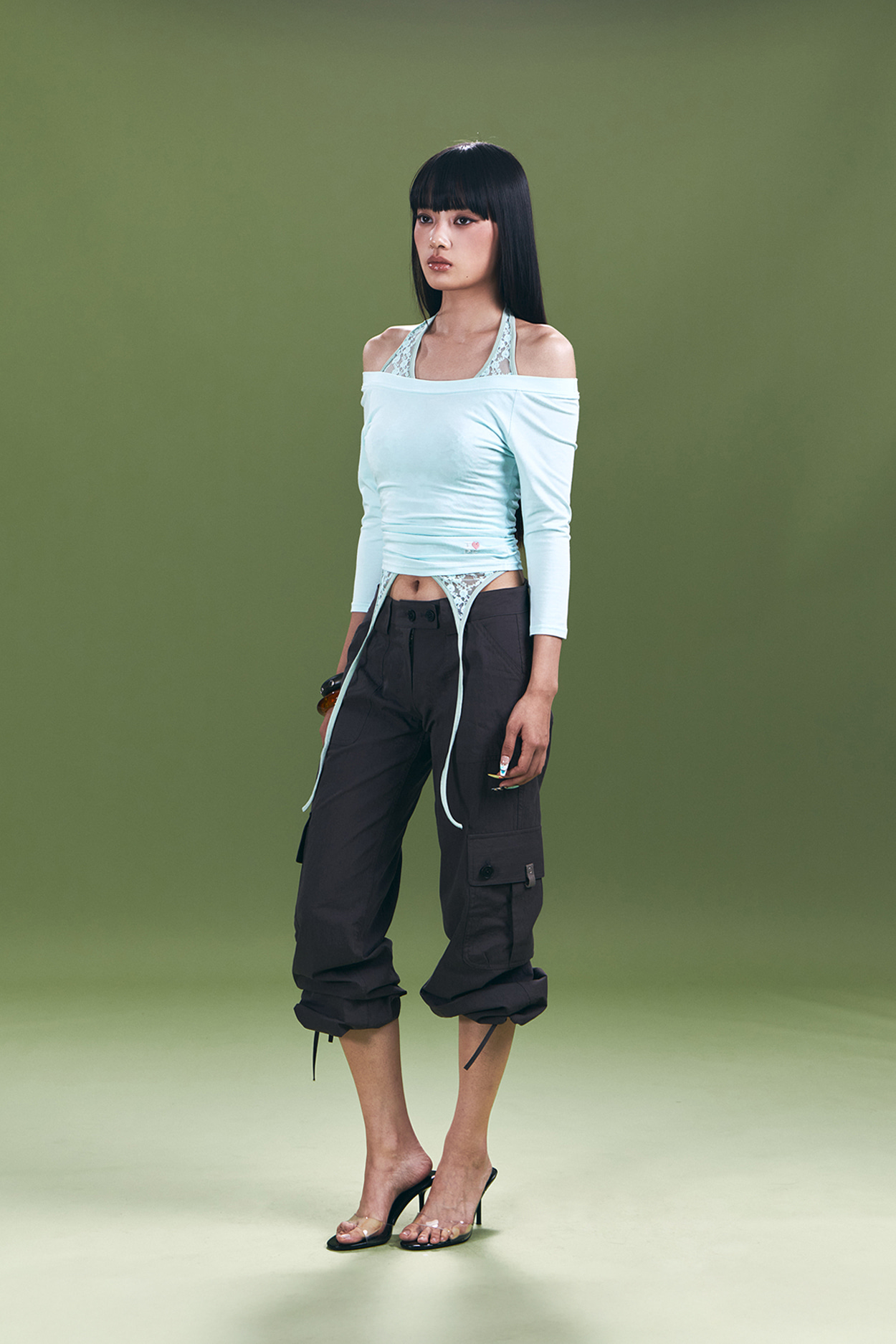 pleaseNOFOLLOW - Zed Off-Shoulder Long Sleeve Top (Mint)