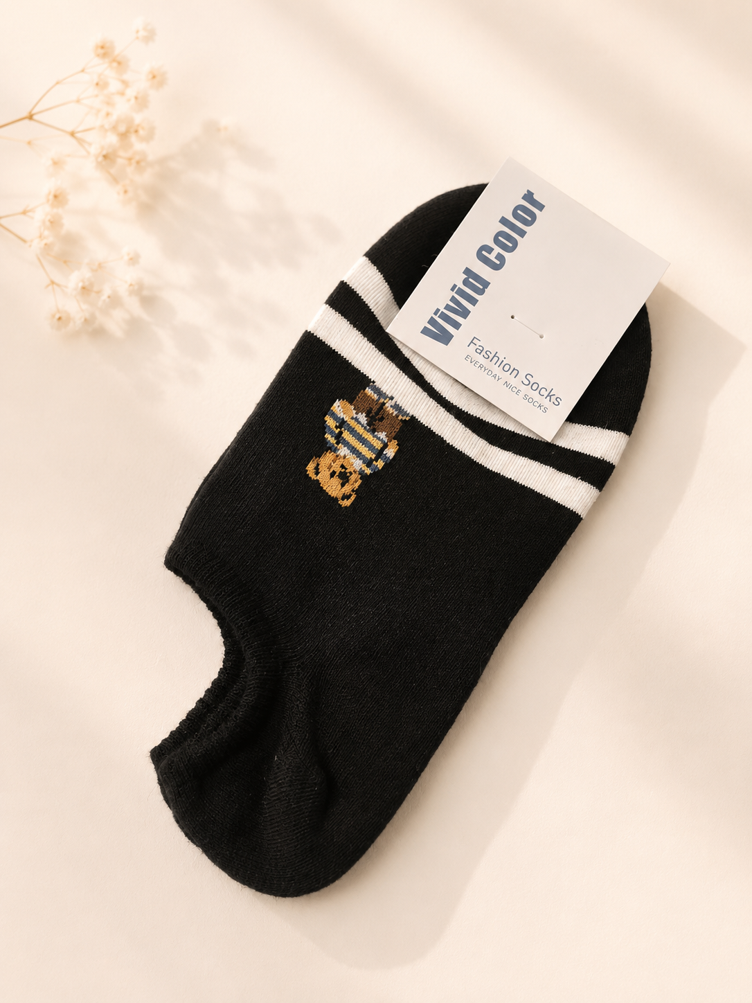 Korean Bear & Stripe Low Socks