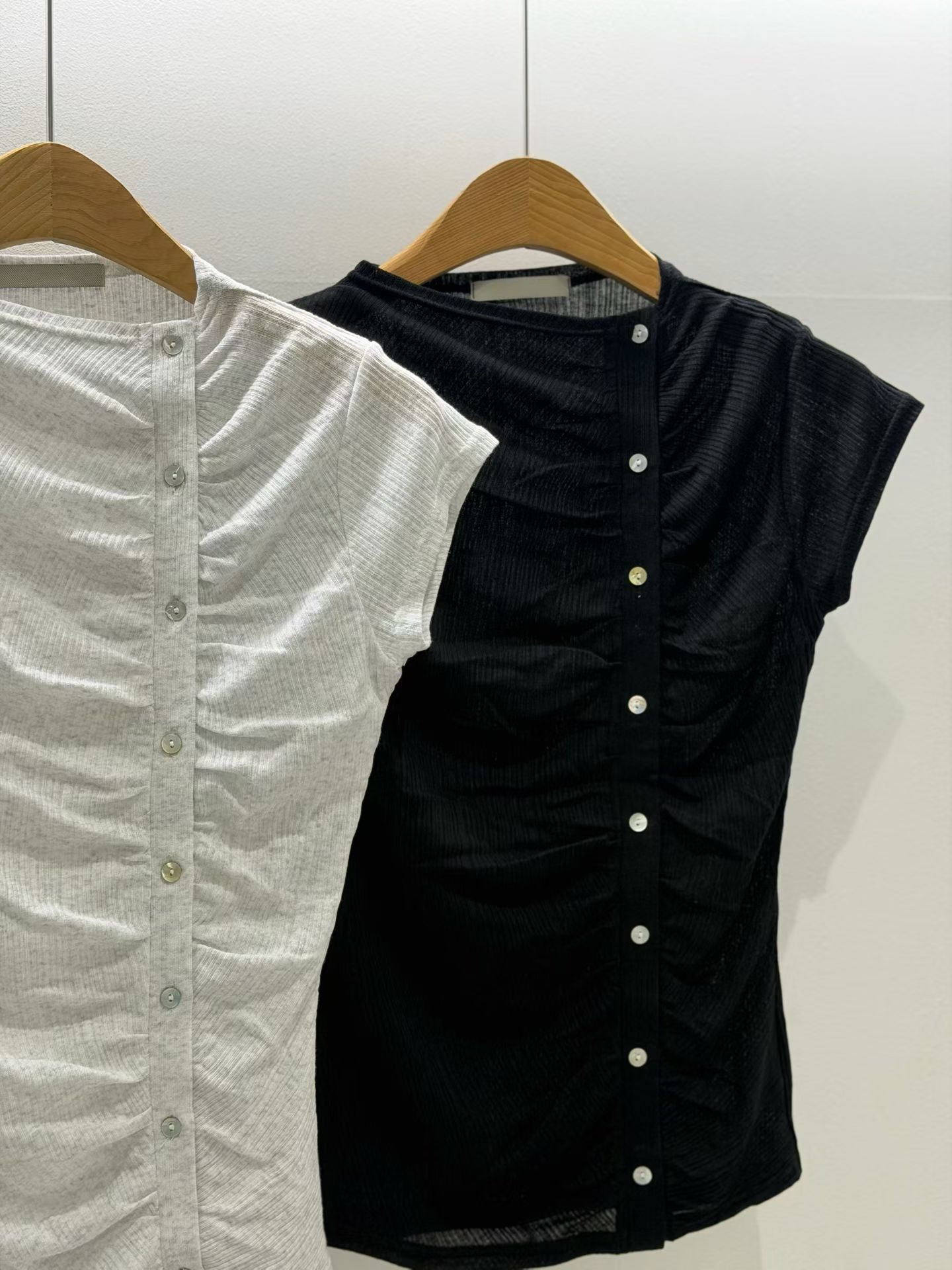 Asymmetric Button Ruched Top