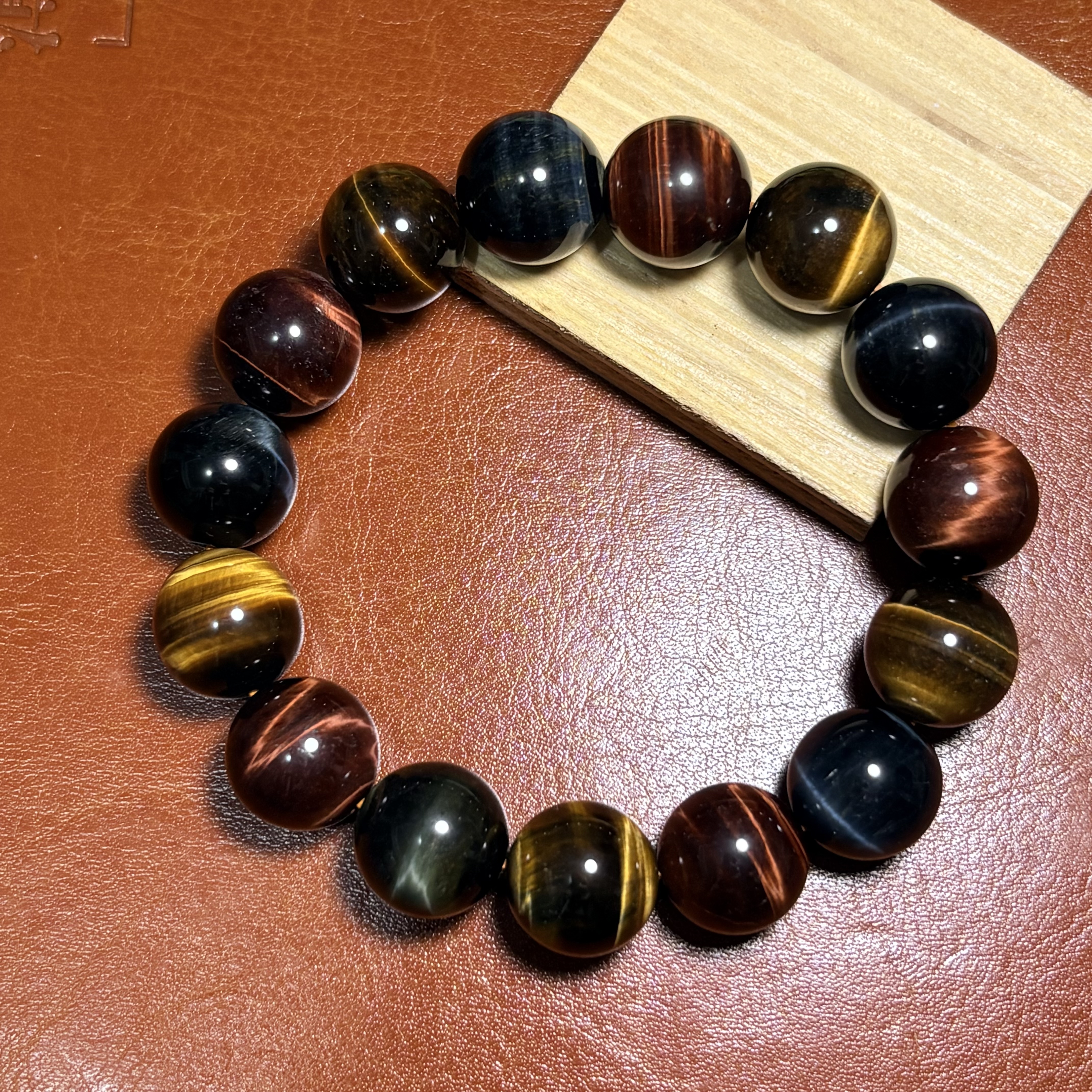 彩虎眼石｜三色虎眼石手鏈 No.3456 丨規格：14.5mm珠17 cm手圍