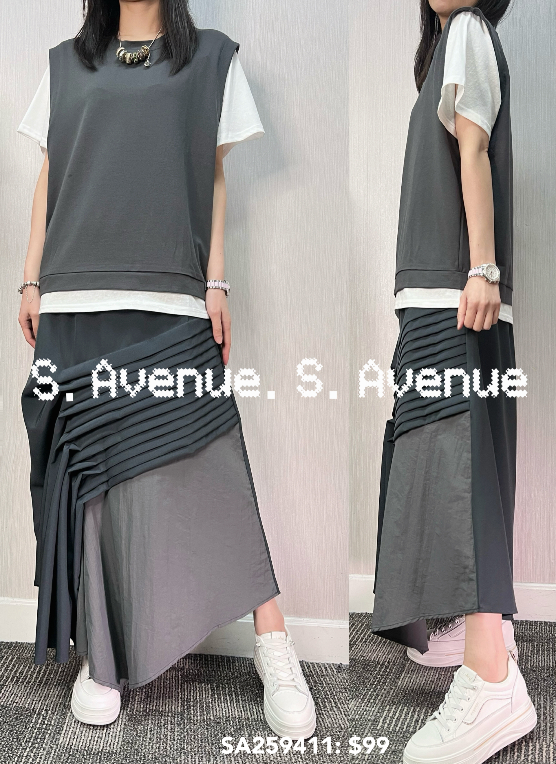 SA259411: 短袖假兩件鬆身tee