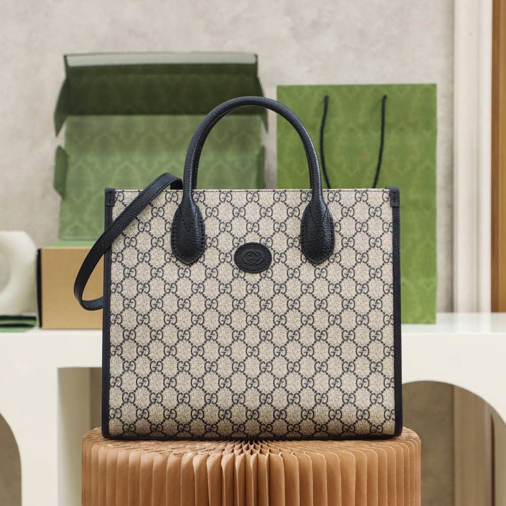 Gucci Signature Print Tote Bag with Leather Trim