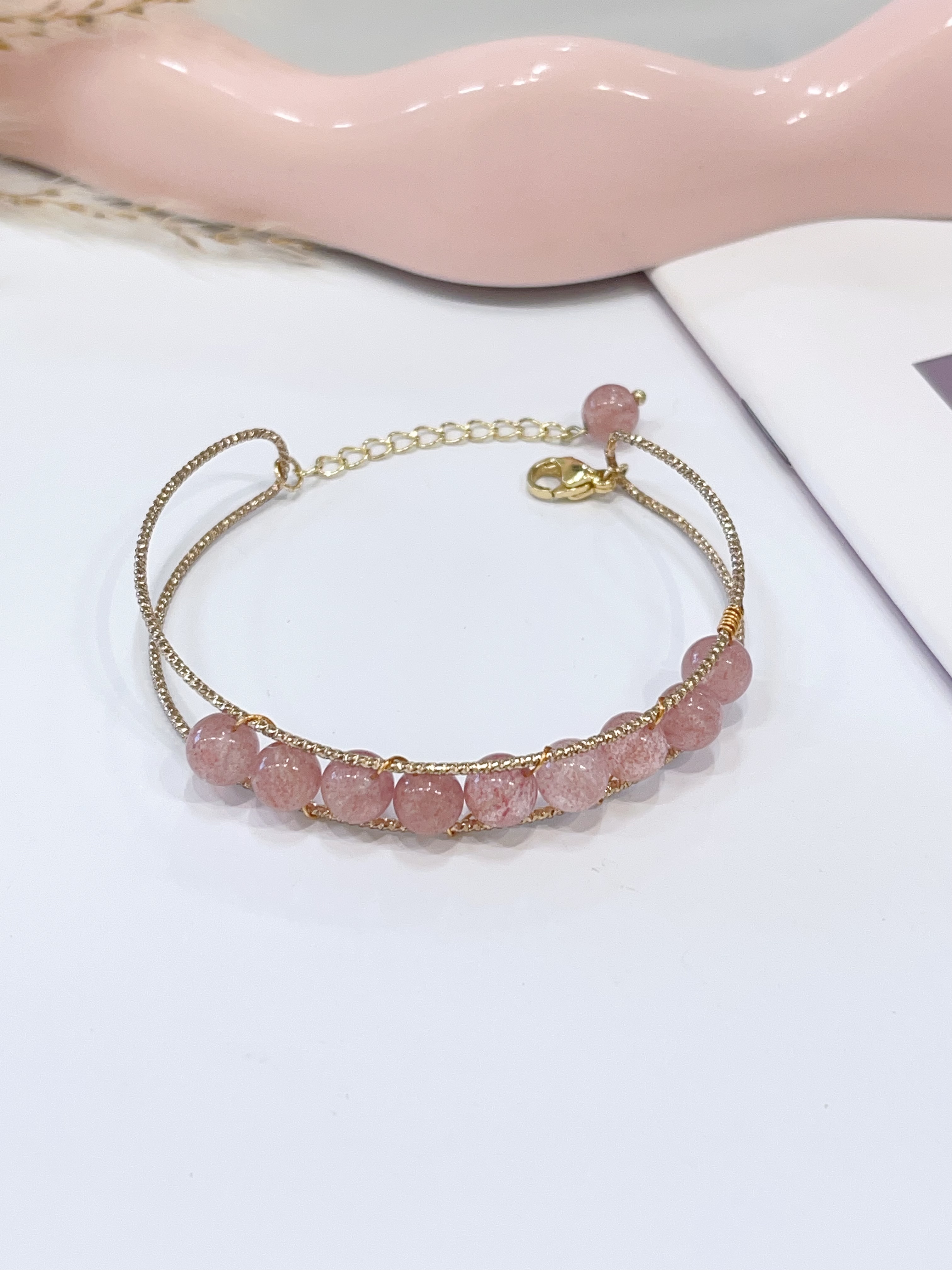 🍓✨ 草莓晶半手镯 Strawberry Quartz Half Bangle Bracelet | 7mm