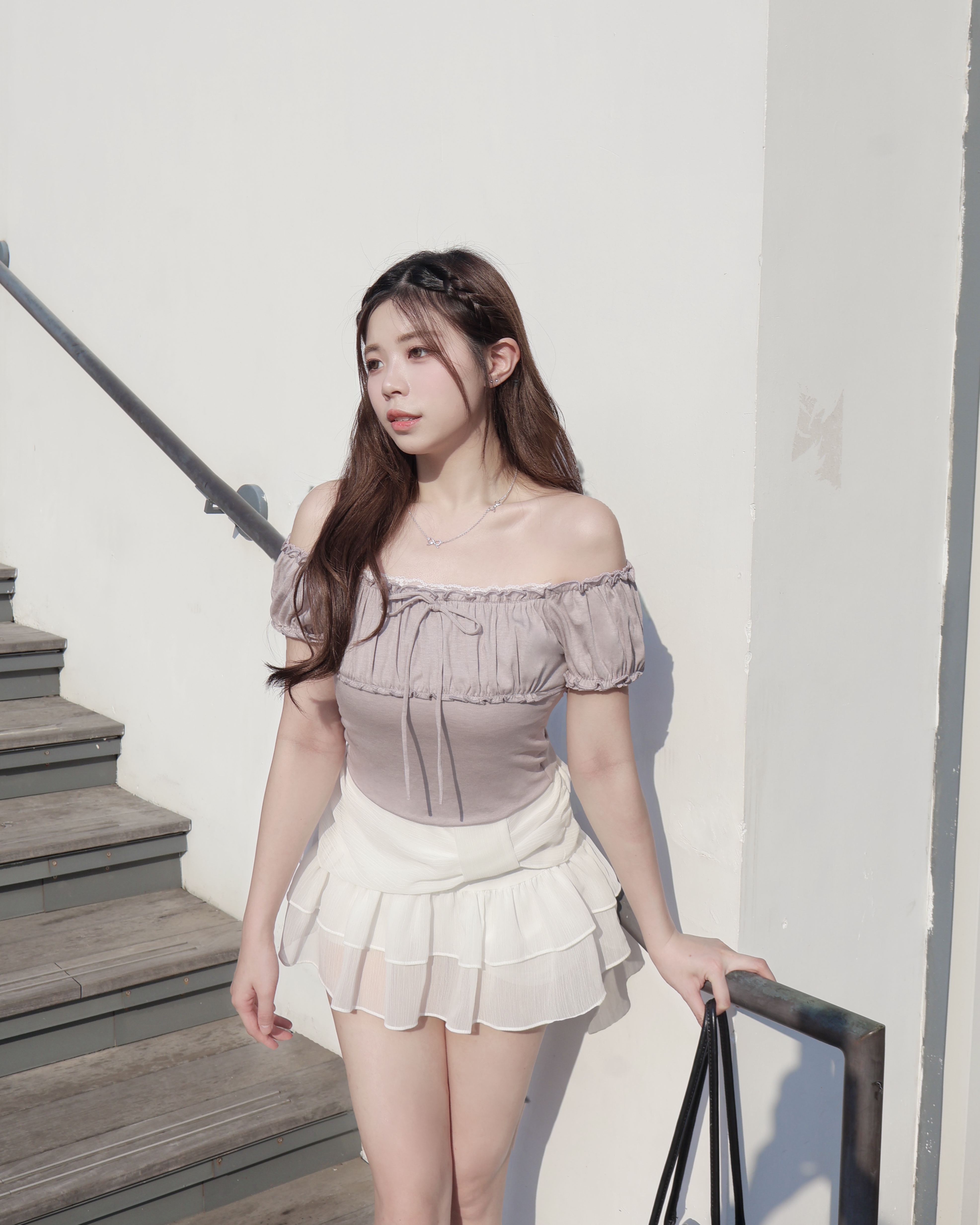  【 香芋紫Pick🥛💜甜酷兼備～LACE拼波浪邊兩著上衣💭 】 Chiffon 2-way Ruffle Top(三色入)