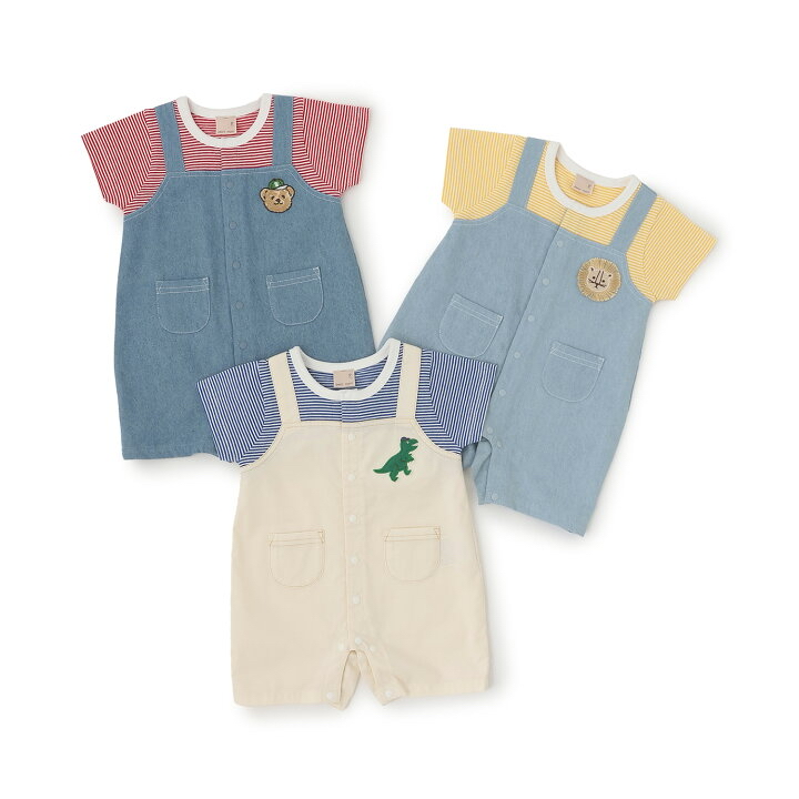 🇯🇵預訂 日本直送🇯🇵Petit Main三色動物刺繡條紋吊帶口袋短袖連身服