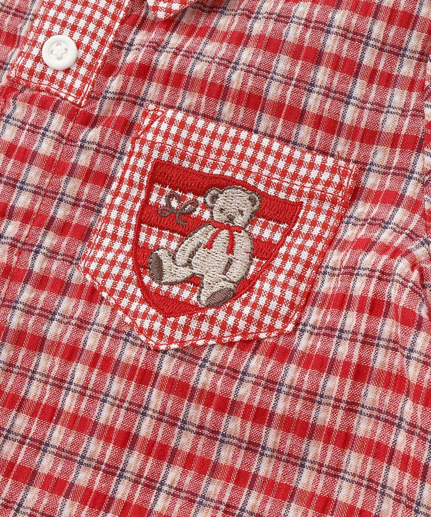 🇯🇵預訂 日本直送🇯🇵Slap Slip Baby兩色小熊刺繡口袋格紋翻領短袖連身服