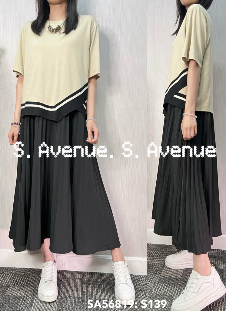 SA56819: 短袖撞色邊下百撍op