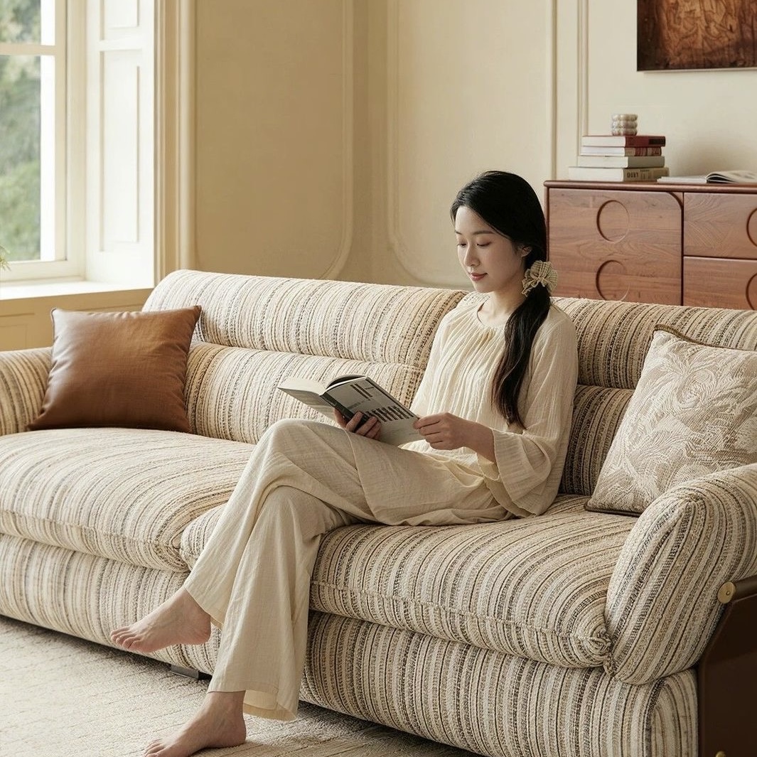 中復古新款雲畔梳化 客廳大小細單位 直排條紋雪尼爾布藝梳化 sofa