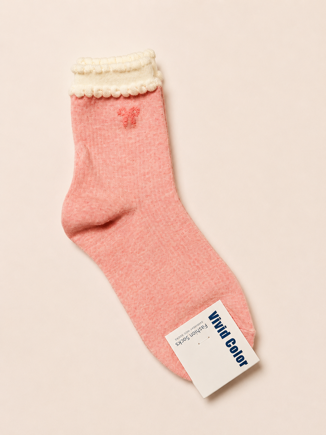Korean Mini Ribbon Duo Layers Women's Crew Socks