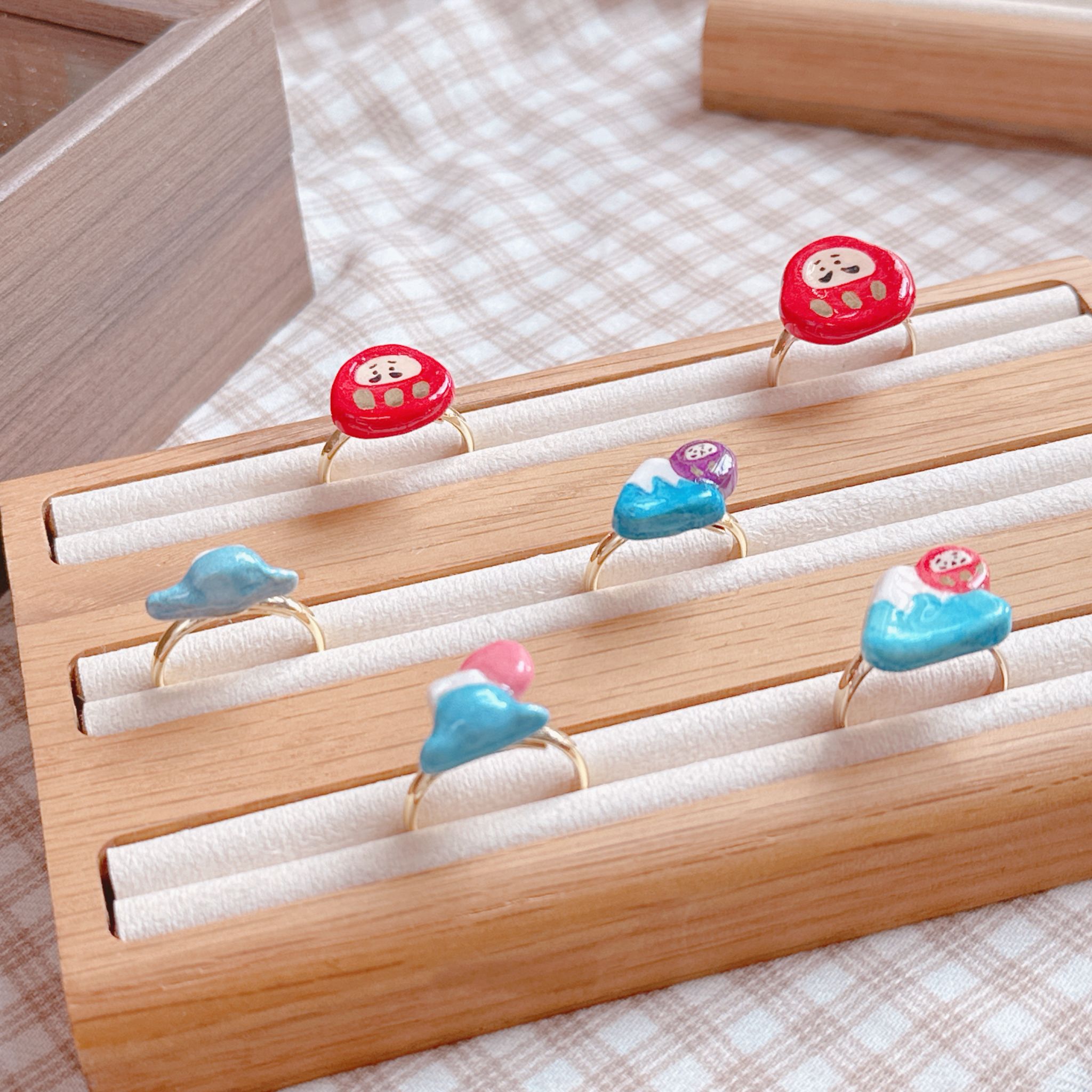 手繪小戒指 達摩🔴富士山🗻日出🌅