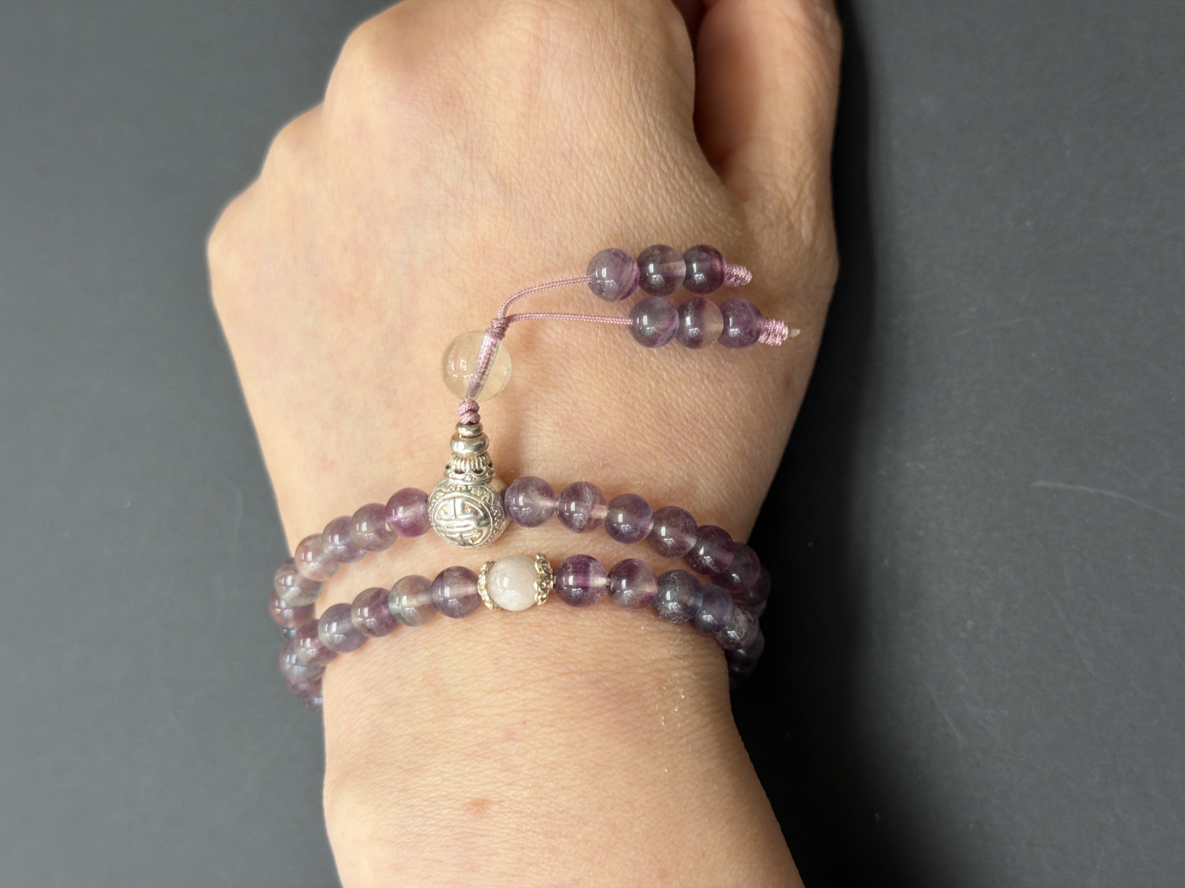 6mm 54粒瑩石念珠 配：心經雕刻珠