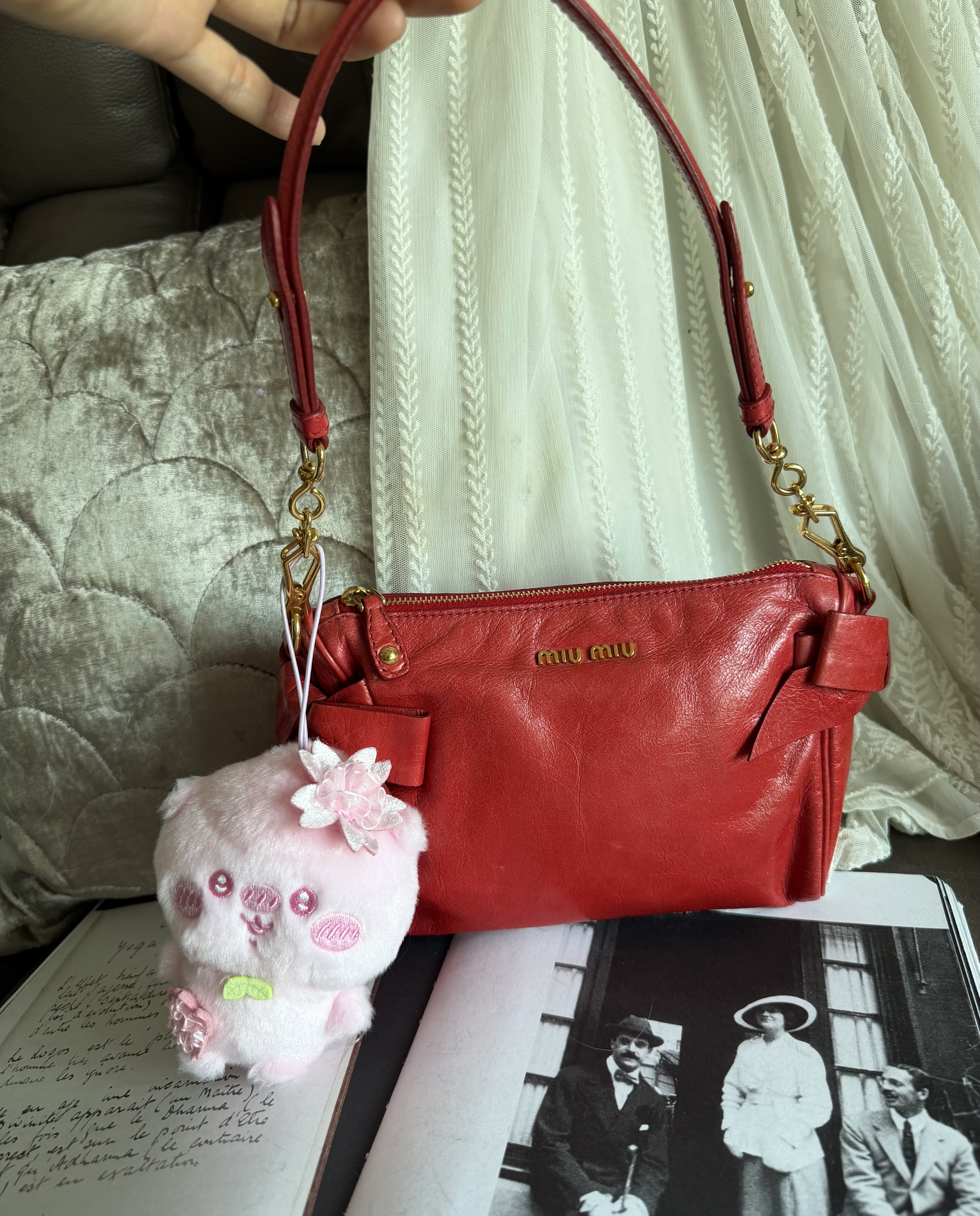 Miu Miu Vitello red leather handbag leather pochette bag / 