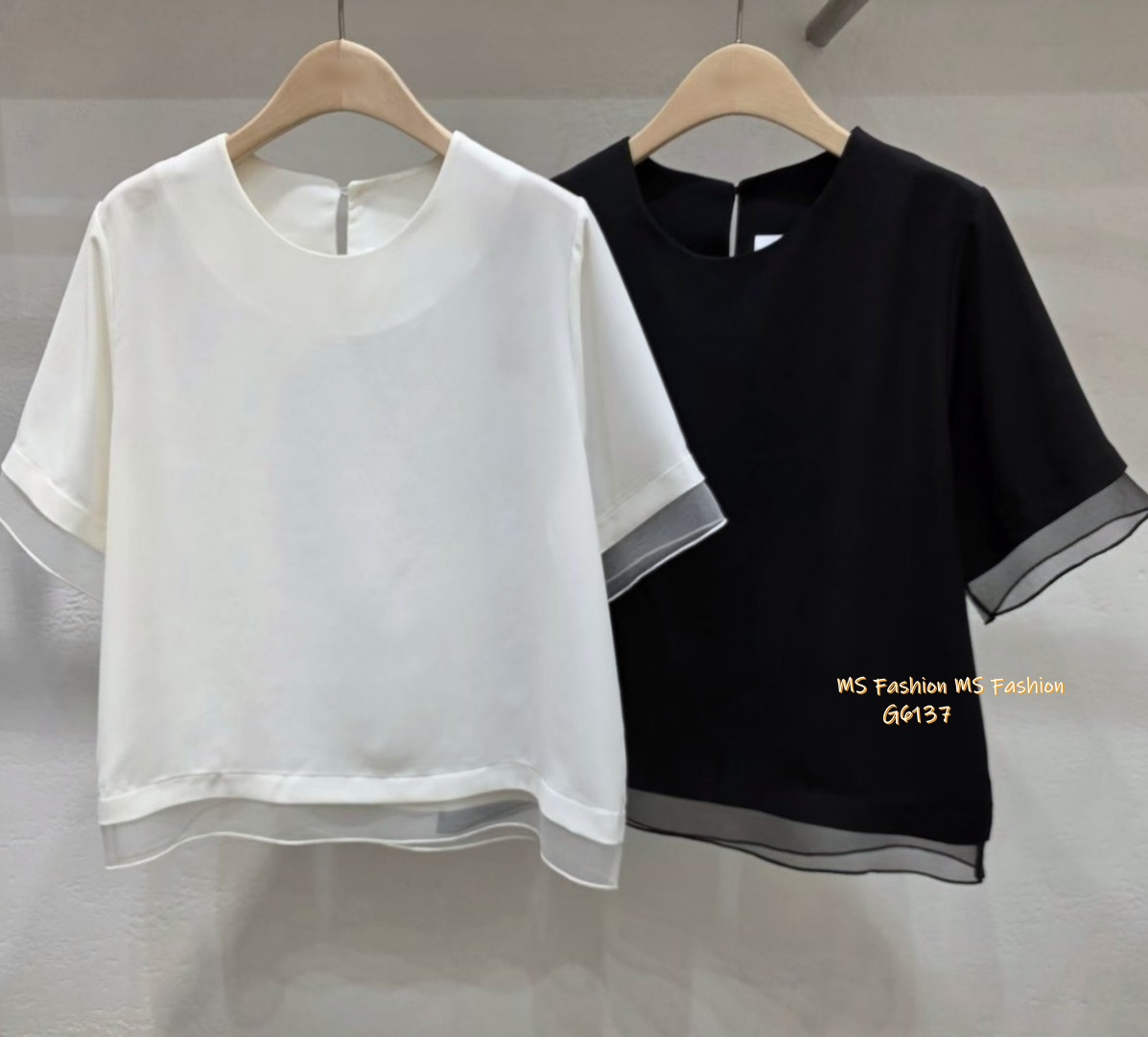 G6137 韓國🇰🇷靚料拼紗邊淨色top