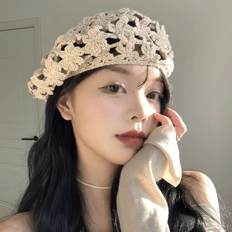 HT208花朵镂空贝雷帽