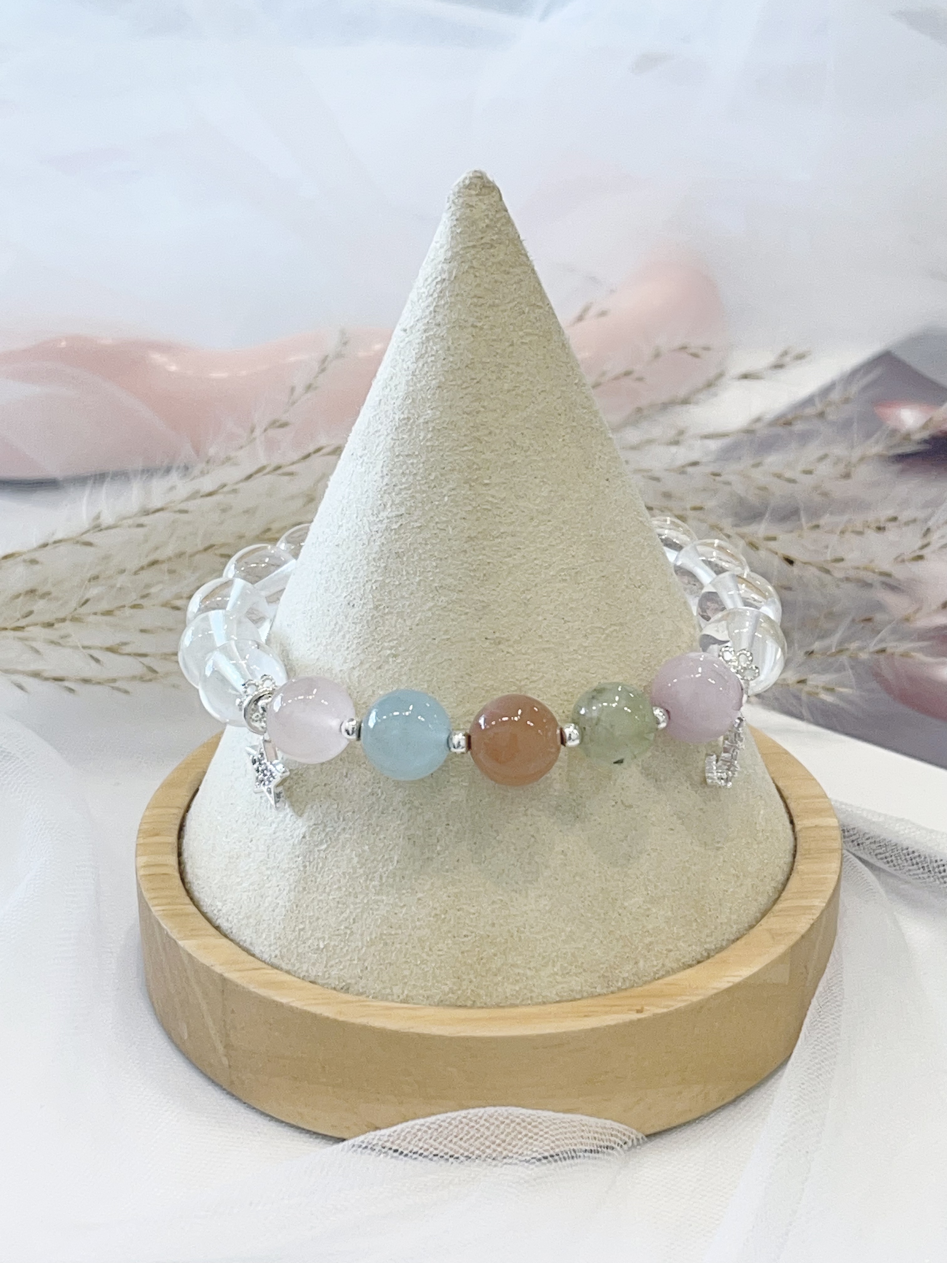 🌙 白水晶 × 多彩水晶 × 星月手串  Clear Quartz & Mixed Crystals｜10.5mm 星月愿望
