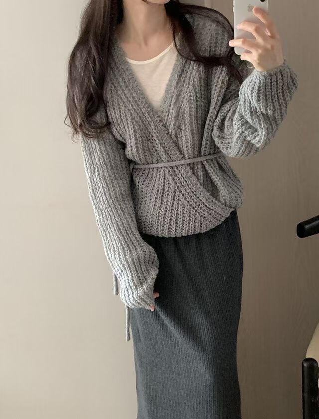 【溫柔氣質】粗冷交叉修腰針織上衣