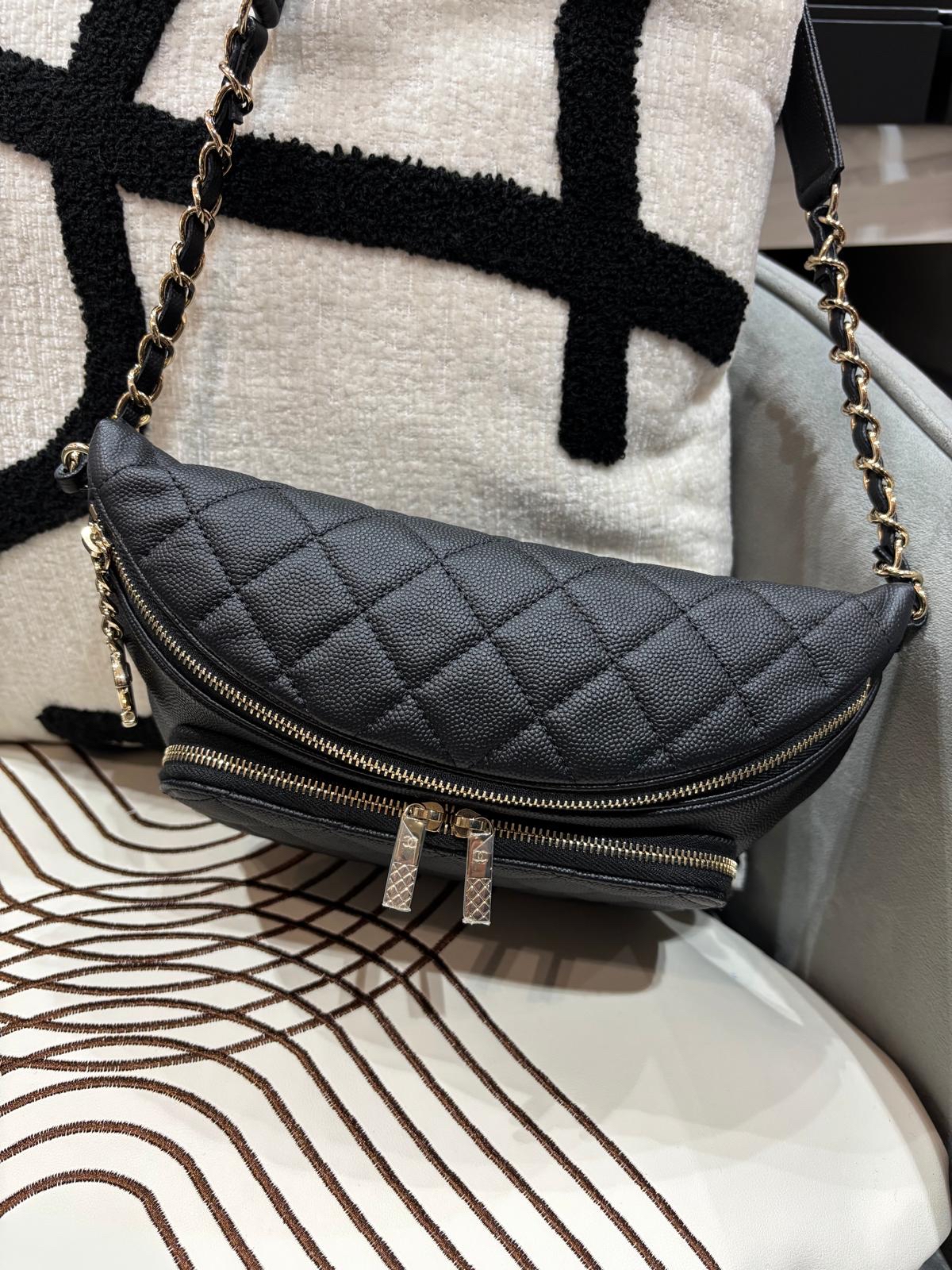 Chanel Waist Bag AS0987, Belt Bag hobo 黑色荔枝牛皮 100%Authentic,98%new  ✅28card✅塵袋✅BOX 
