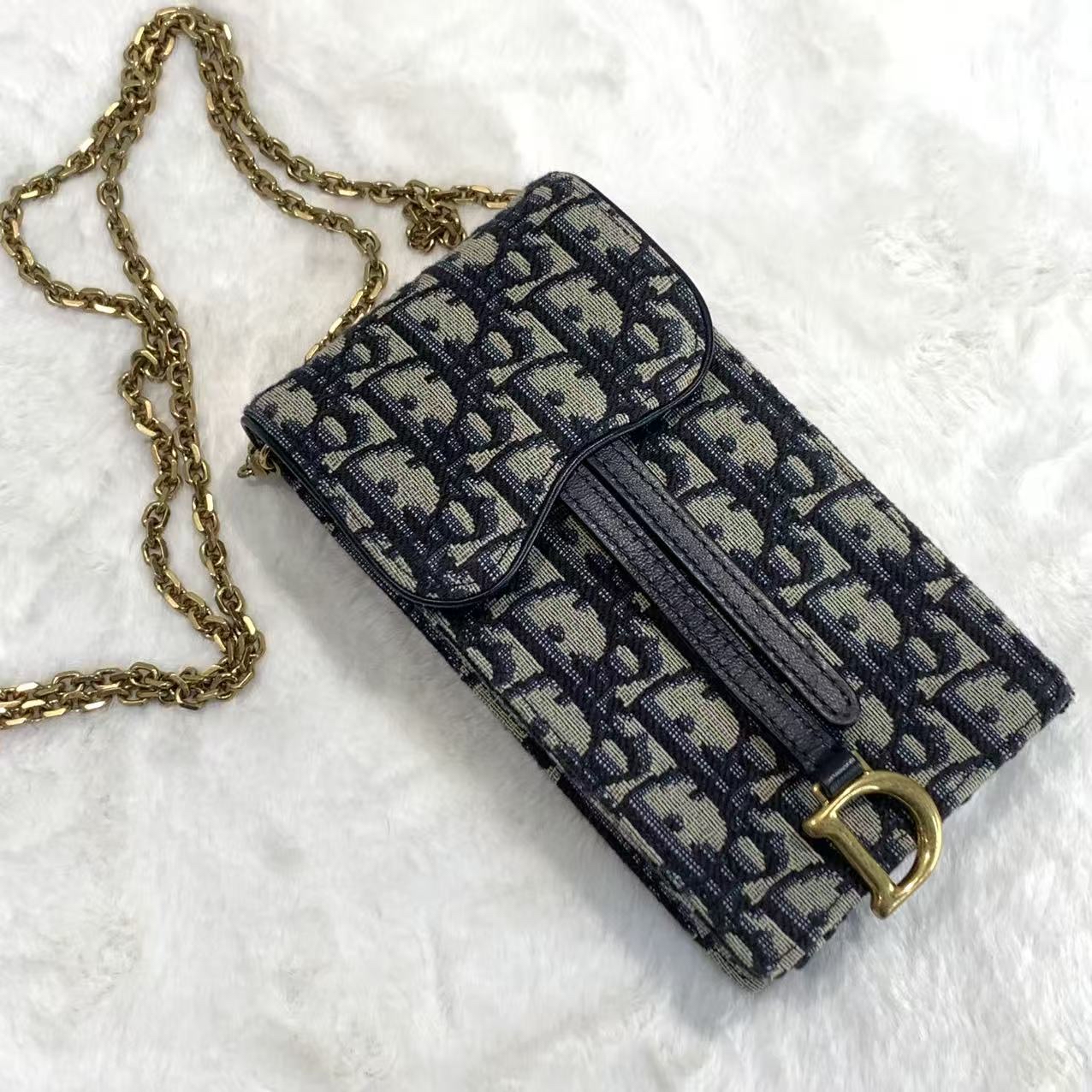DIOR Saddle手機包 竪版刺繡經典老花印