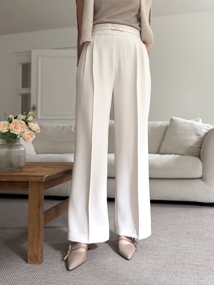 Charlyne Seamless-Front Slacks (Ivory)
