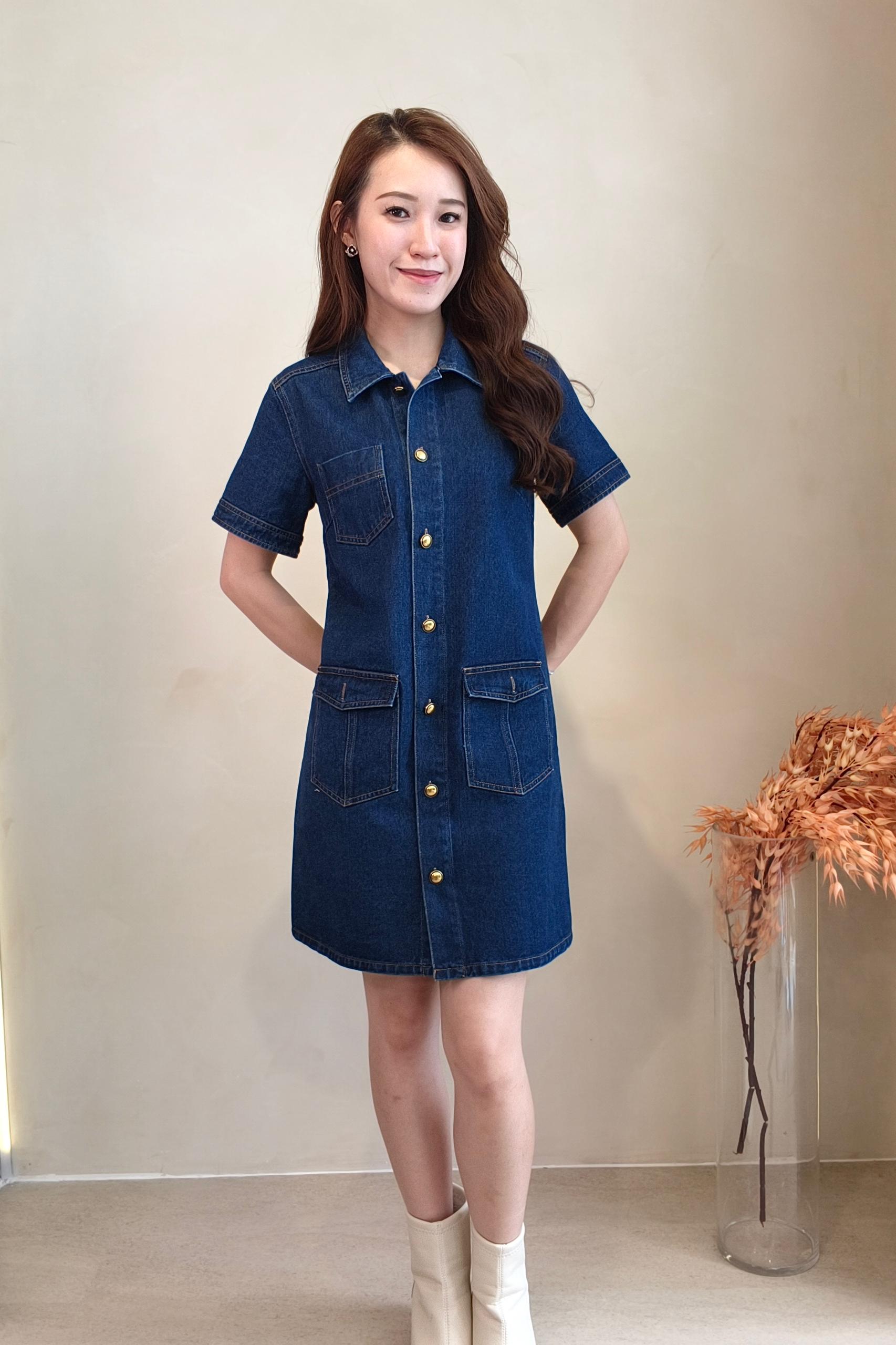 935277 Sweet Denim Button Dress