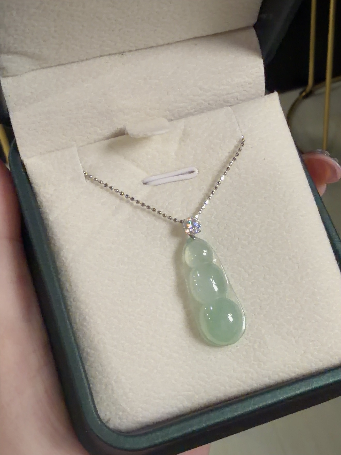 冰晴福豆翡翠吊坠18k金镶嵌